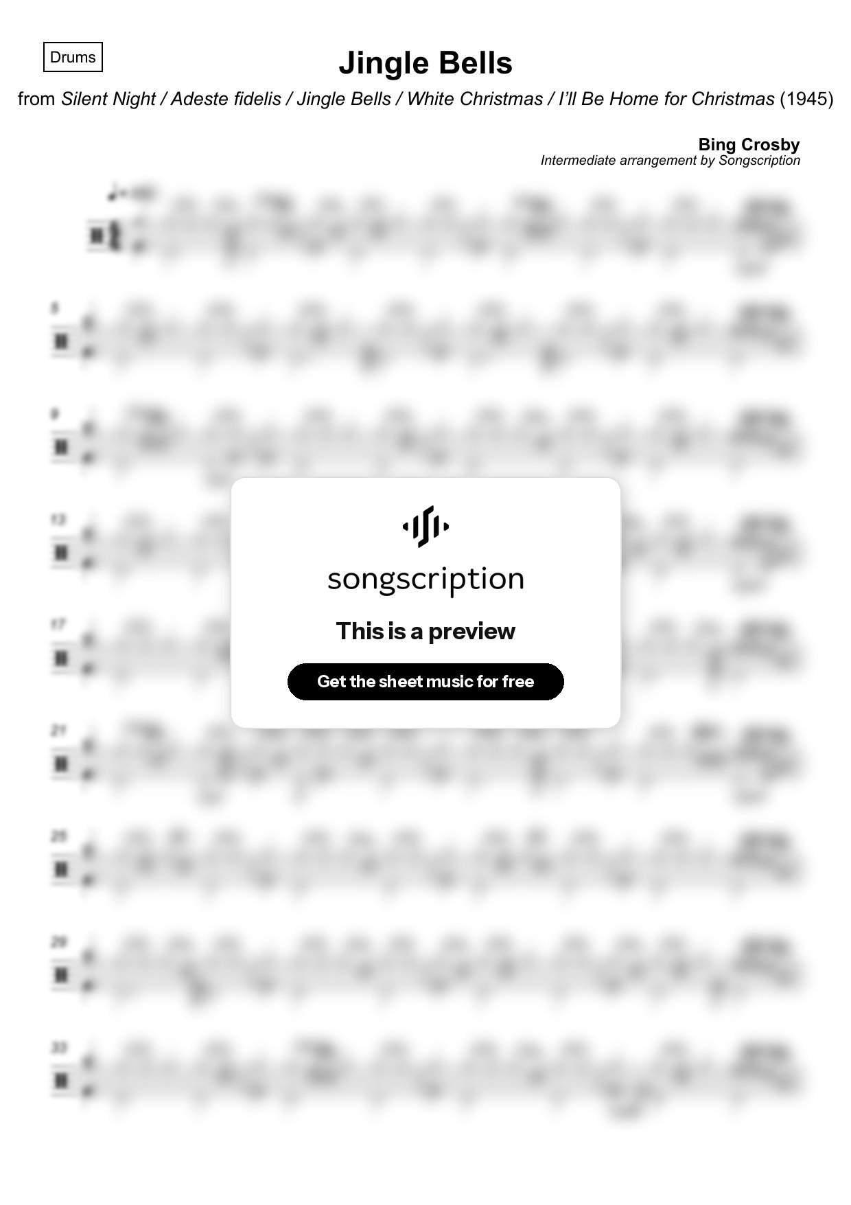 Intermediate Drums Sheet Music for "Jingle Bells" by Bing Crosby