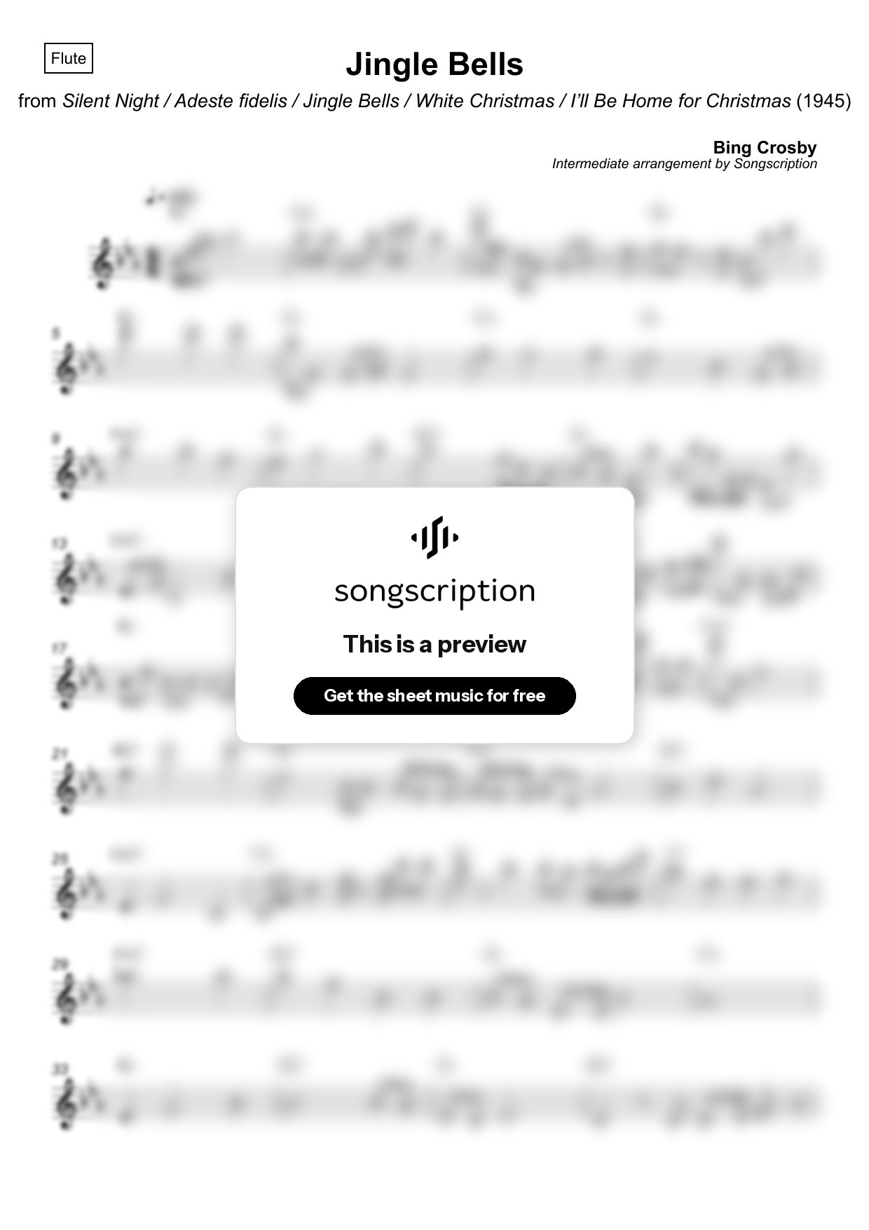 Intermediate Flute Sheet Music for "Jingle Bells" by Bing Crosby