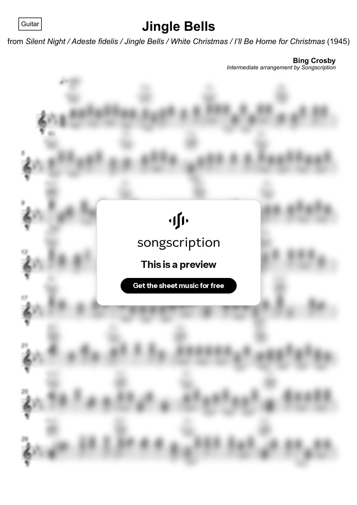 Intermediate Acoustic Guitar Sheet Music for "Jingle Bells" by Bing Crosby