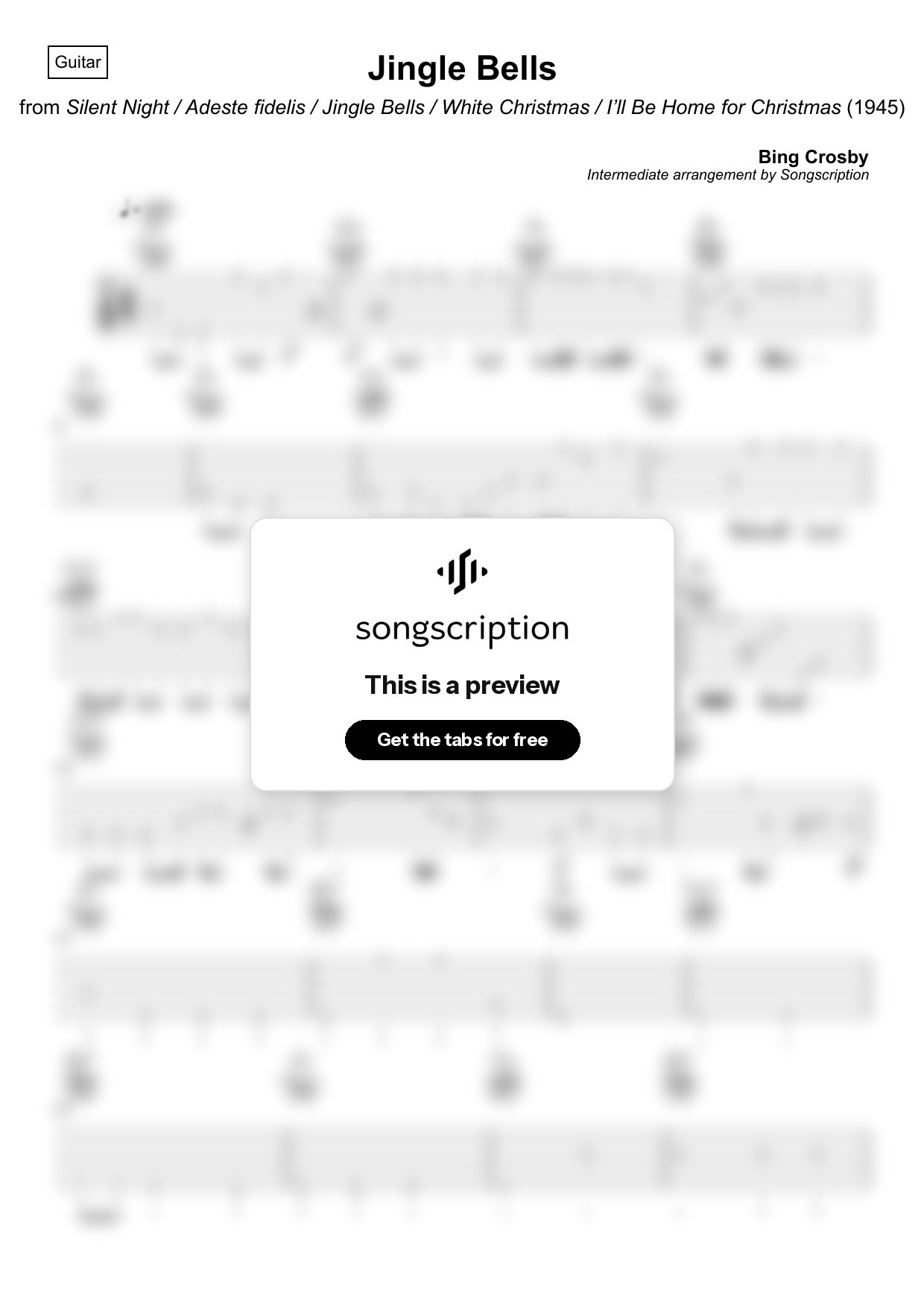 Intermediate Acoustic Guitar Tabs for "Jingle Bells" by Bing Crosby