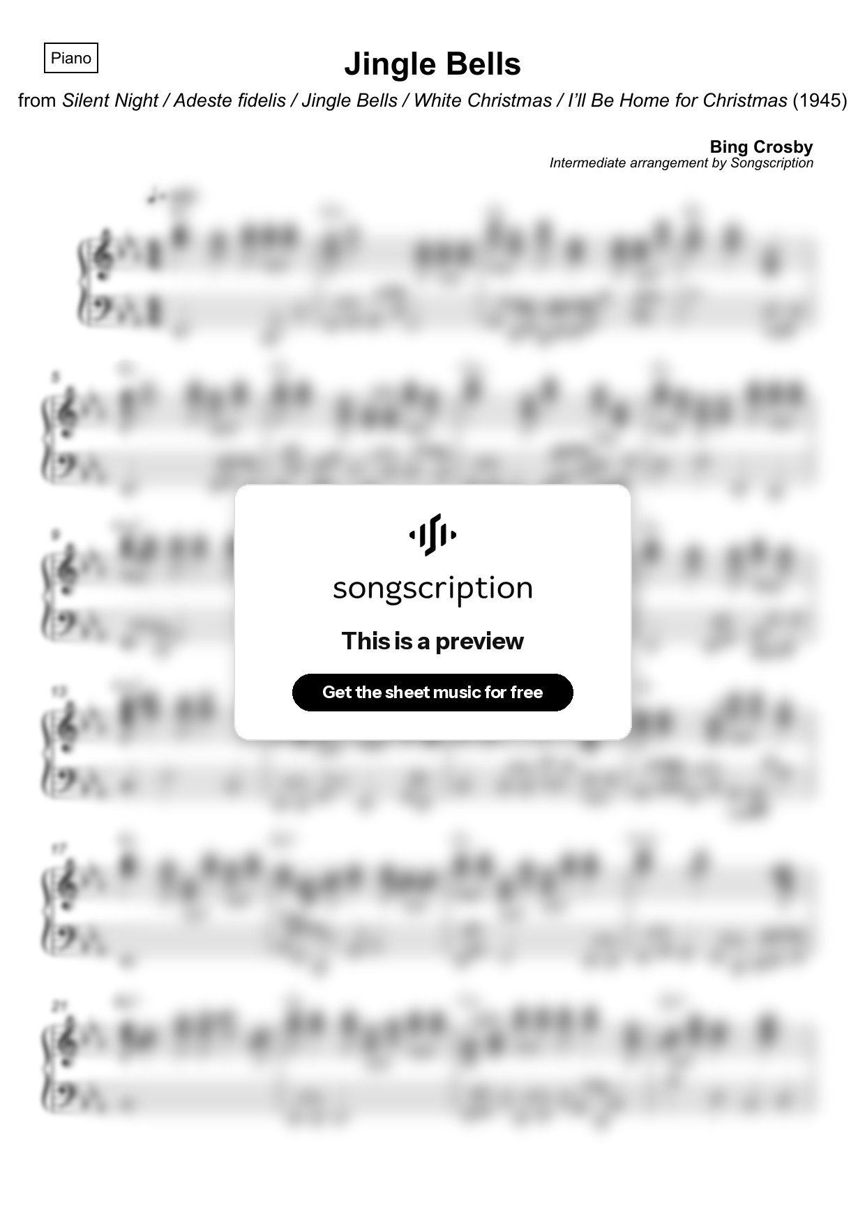 Intermediate Piano Sheet Music for "Jingle Bells" by Bing Crosby