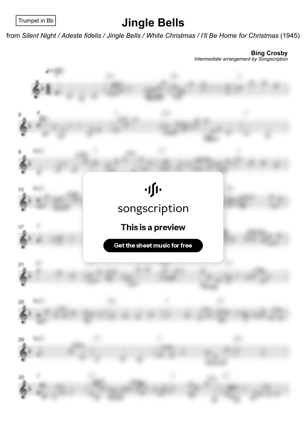 Intermediate Trumpet Sheet Music for "Jingle Bells" by Bing Crosby