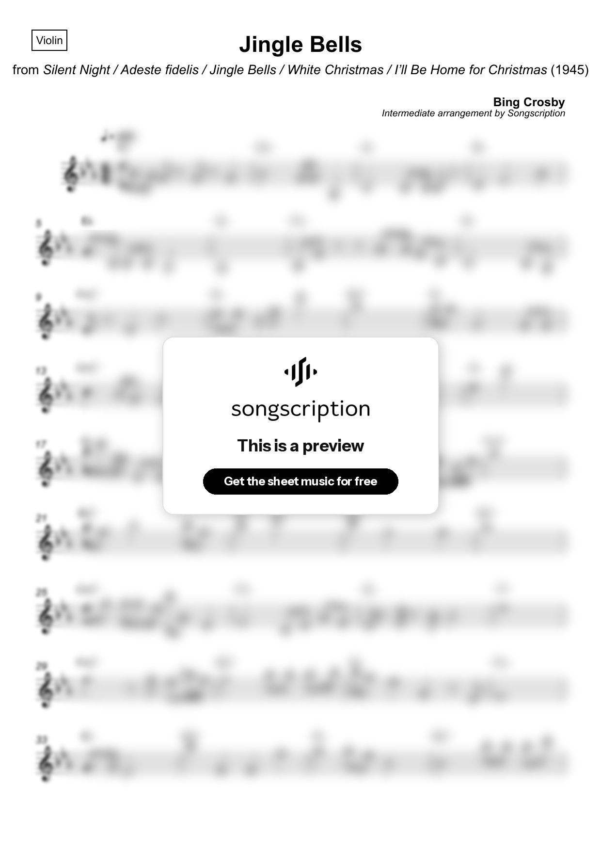 Intermediate Violin Sheet Music for "Jingle Bells" by Bing Crosby