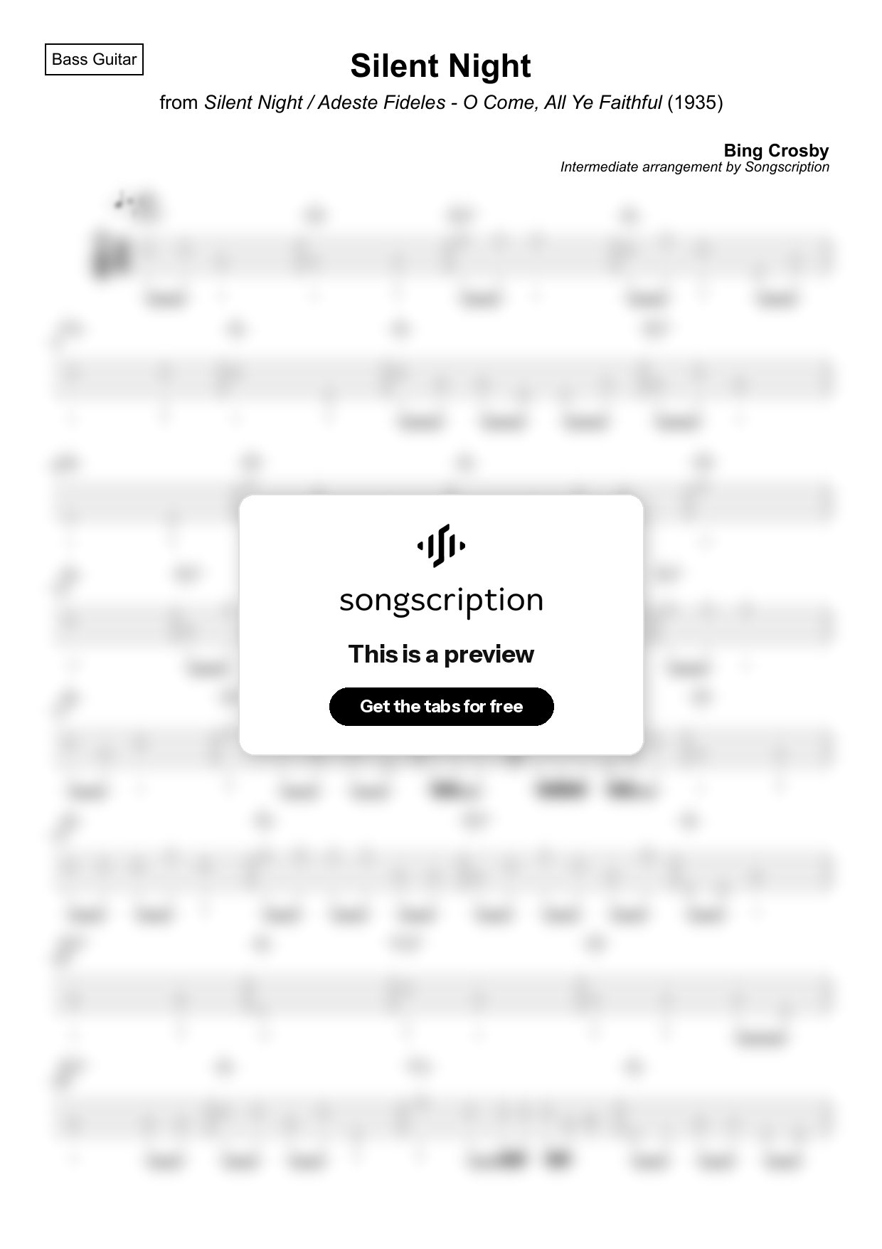 Intermediate Bass Guitar Tabs for "Silent Night" by Bing Crosby