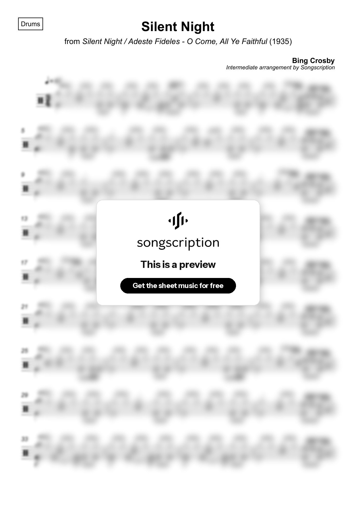 Intermediate Drums Sheet Music for "Silent Night" by Bing Crosby
