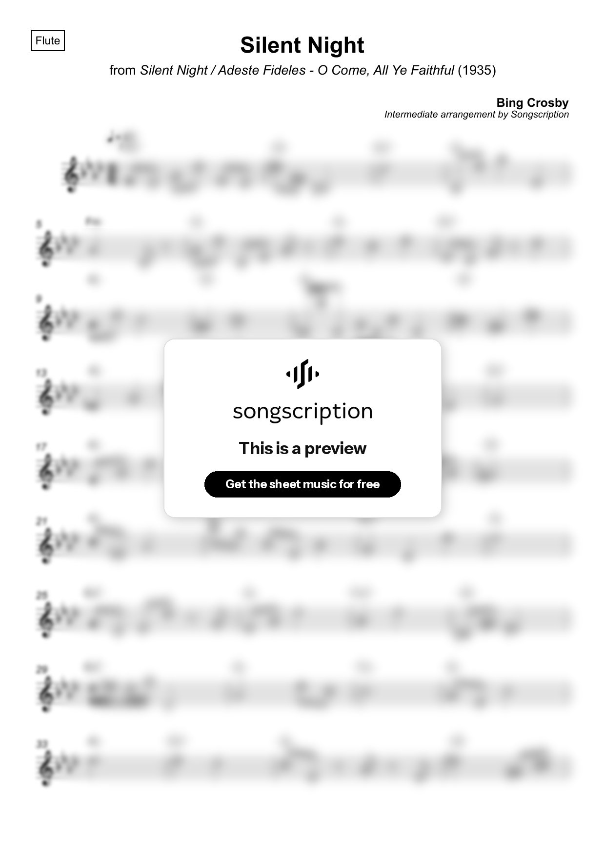 Intermediate Flute Sheet Music for "Silent Night" by Bing Crosby