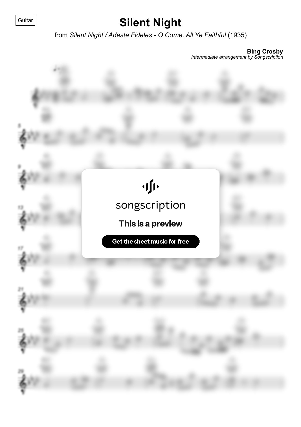 Intermediate Acoustic Guitar Sheet Music for "Silent Night" by Bing Crosby