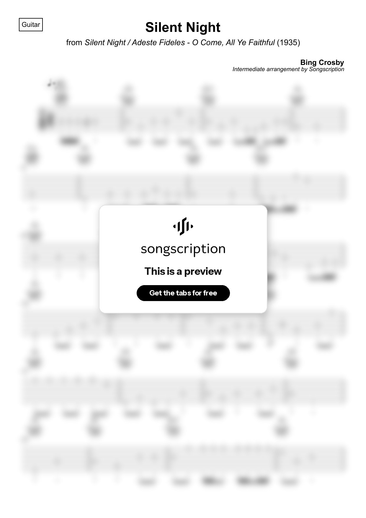 Intermediate Acoustic Guitar Tabs for "Silent Night" by Bing Crosby