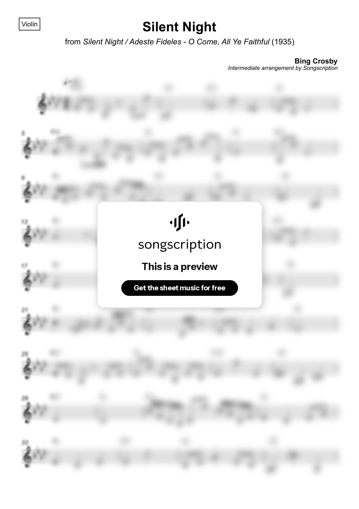 Intermediate Violin Sheet Music for "Silent Night" by Bing Crosby