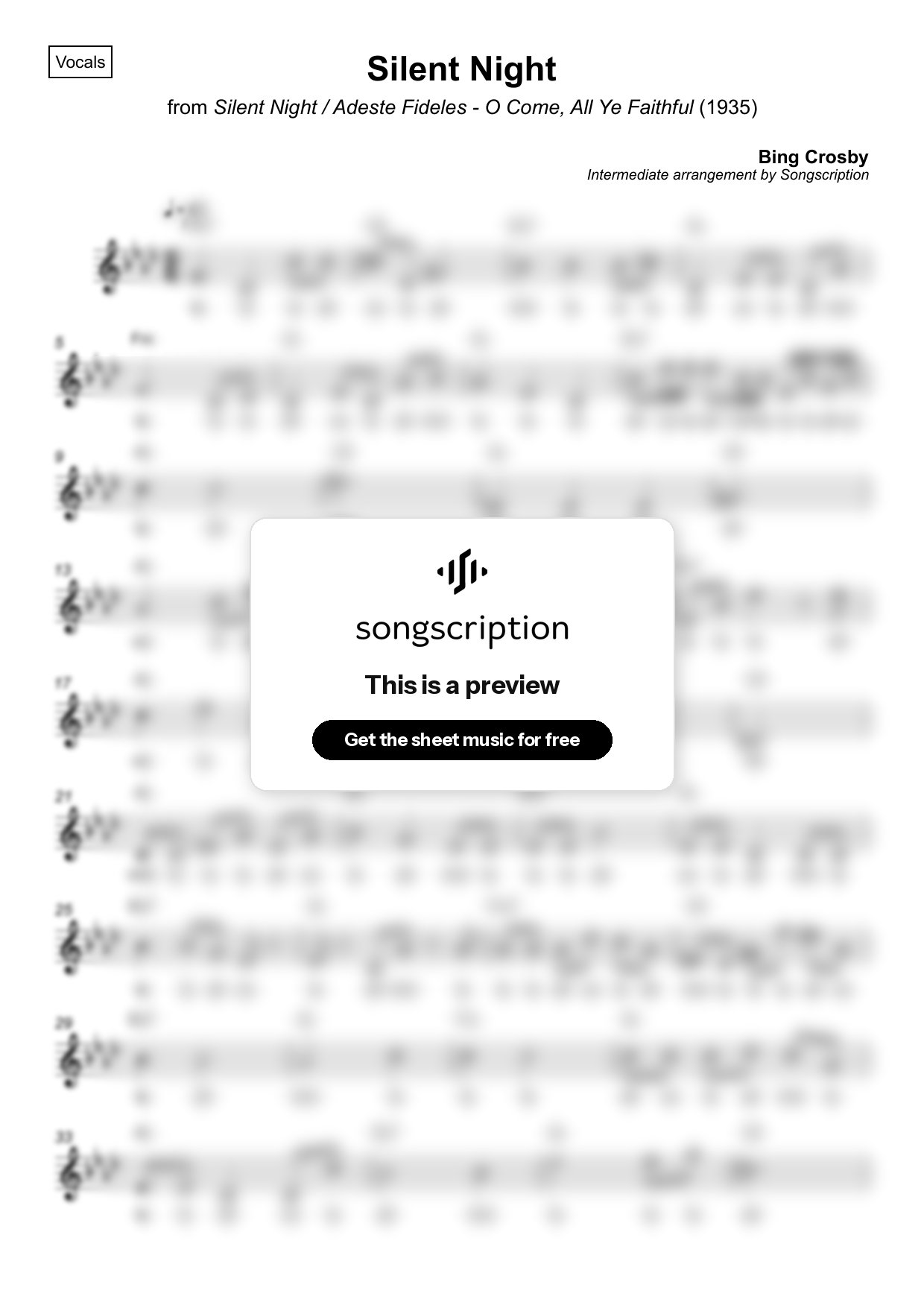 Intermediate Vocals Sheet Music for "Silent Night" by Bing Crosby