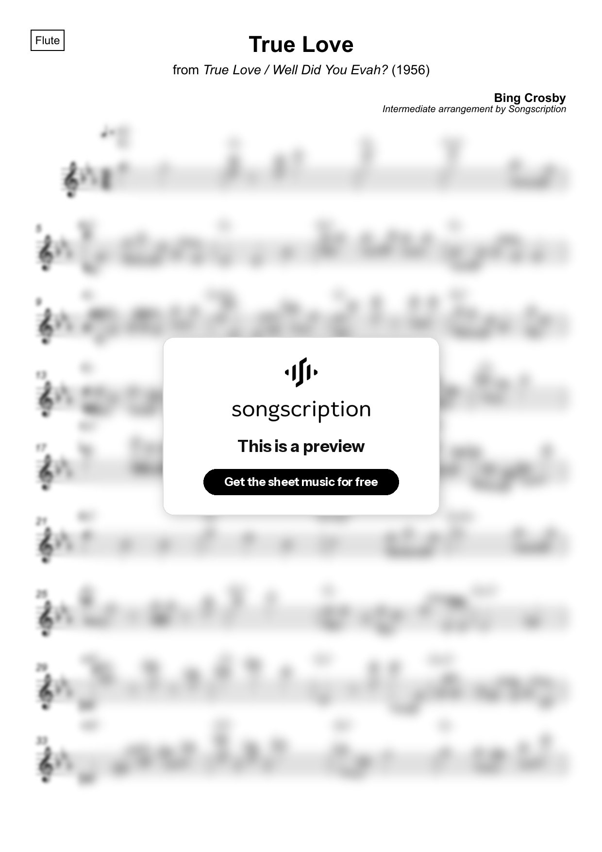 Intermediate Flute Sheet Music for "True Love" by Bing Crosby