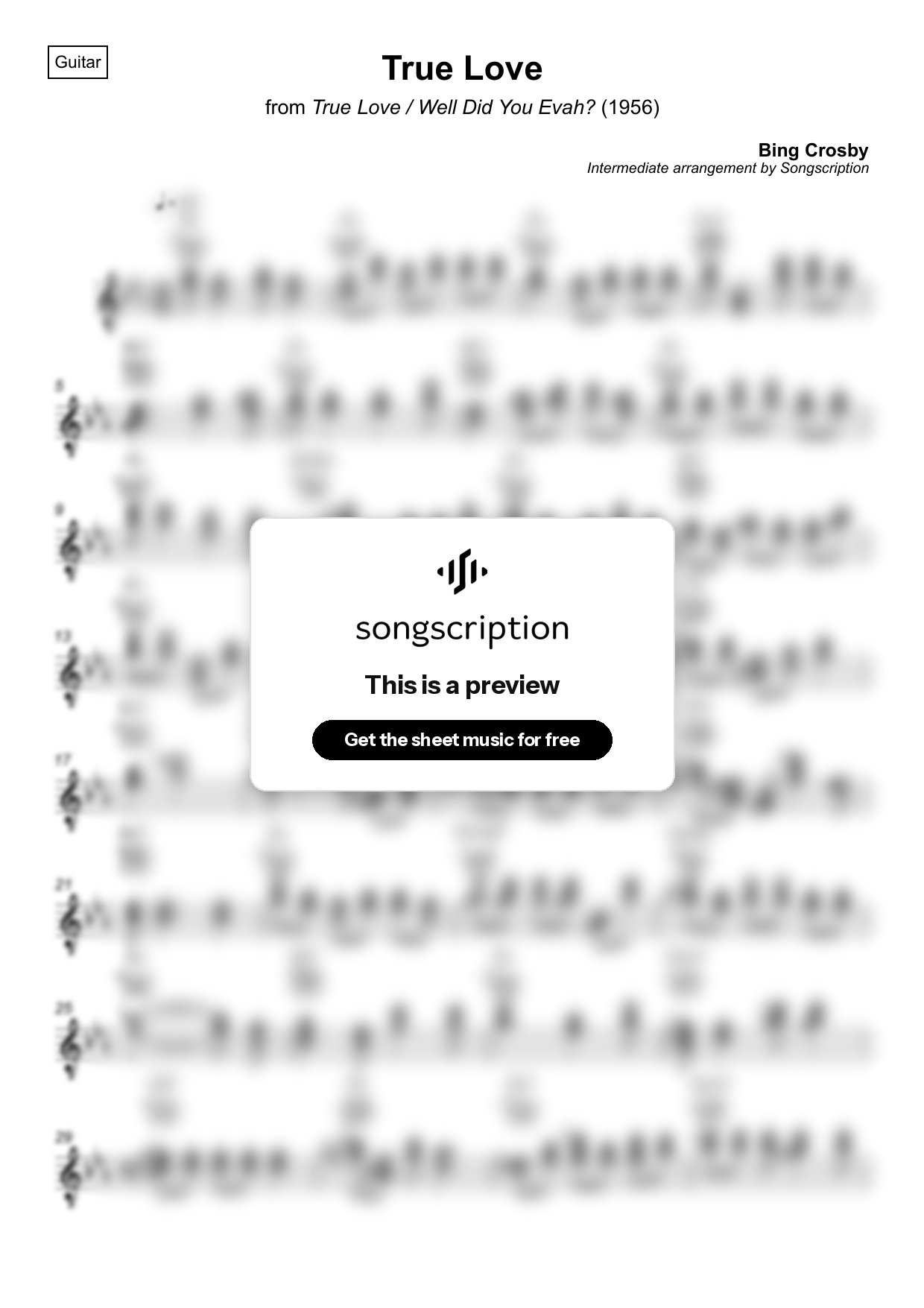 Intermediate Acoustic Guitar Sheet Music for "True Love" by Bing Crosby