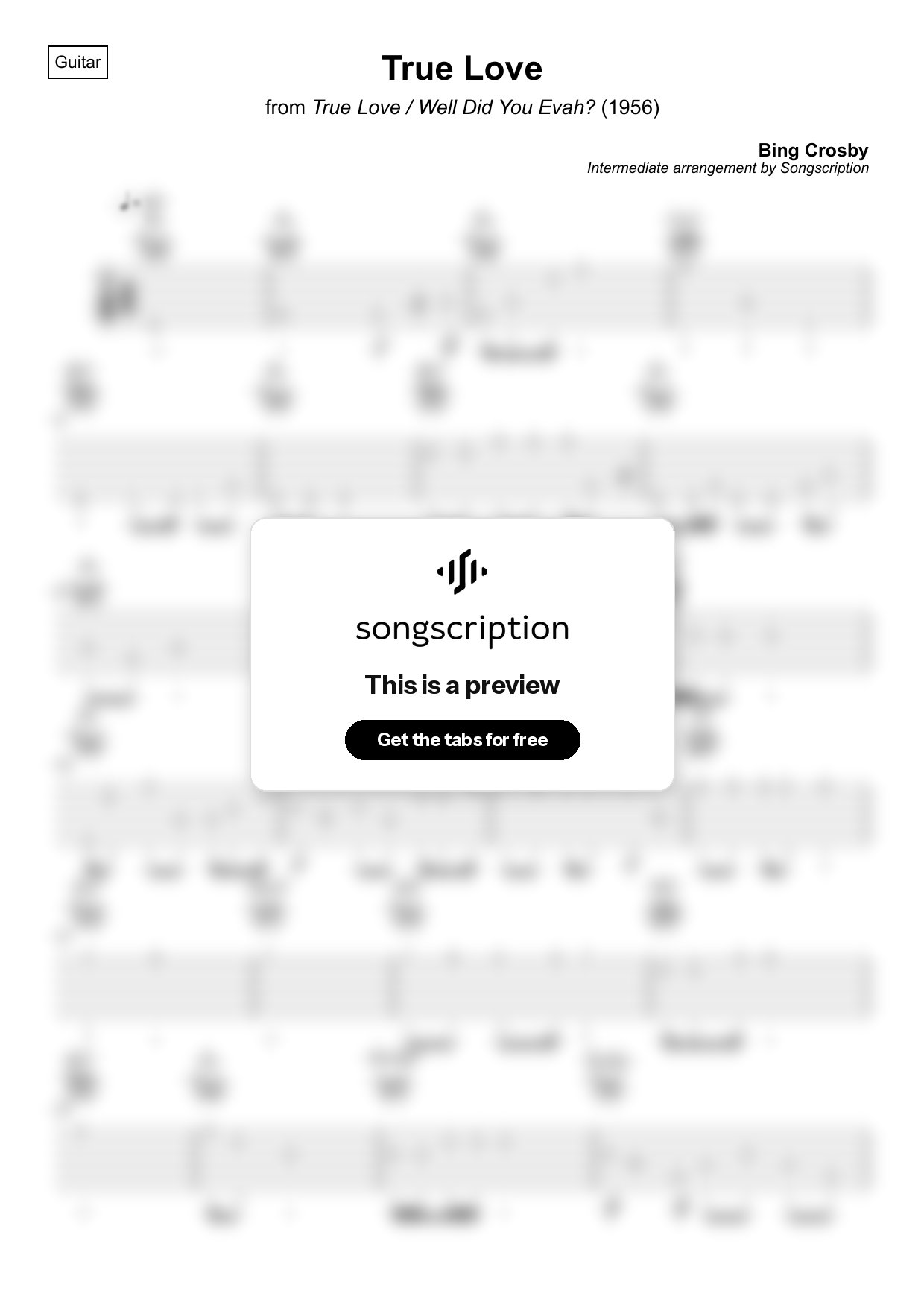 Intermediate Acoustic Guitar Tabs for "True Love" by Bing Crosby