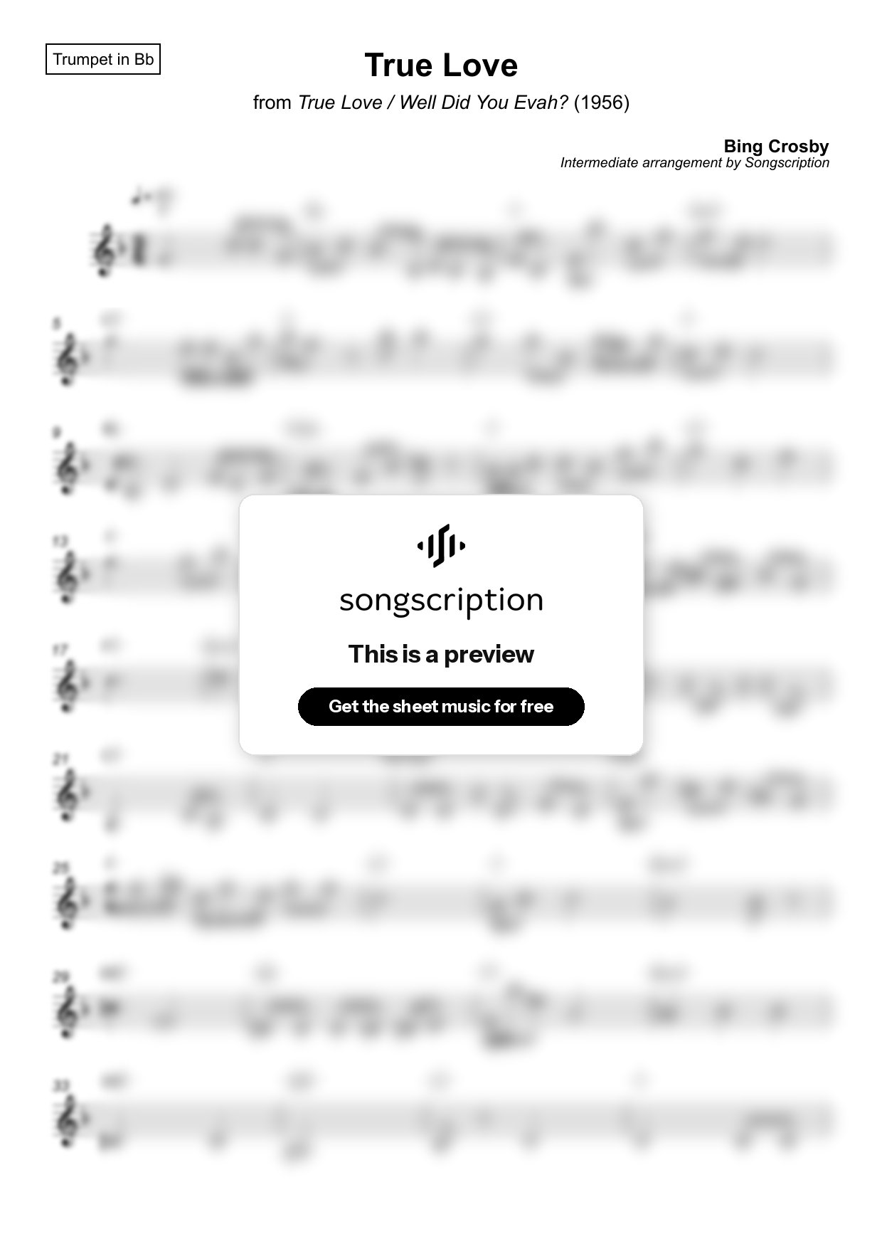 Intermediate Trumpet Sheet Music for "True Love" by Bing Crosby