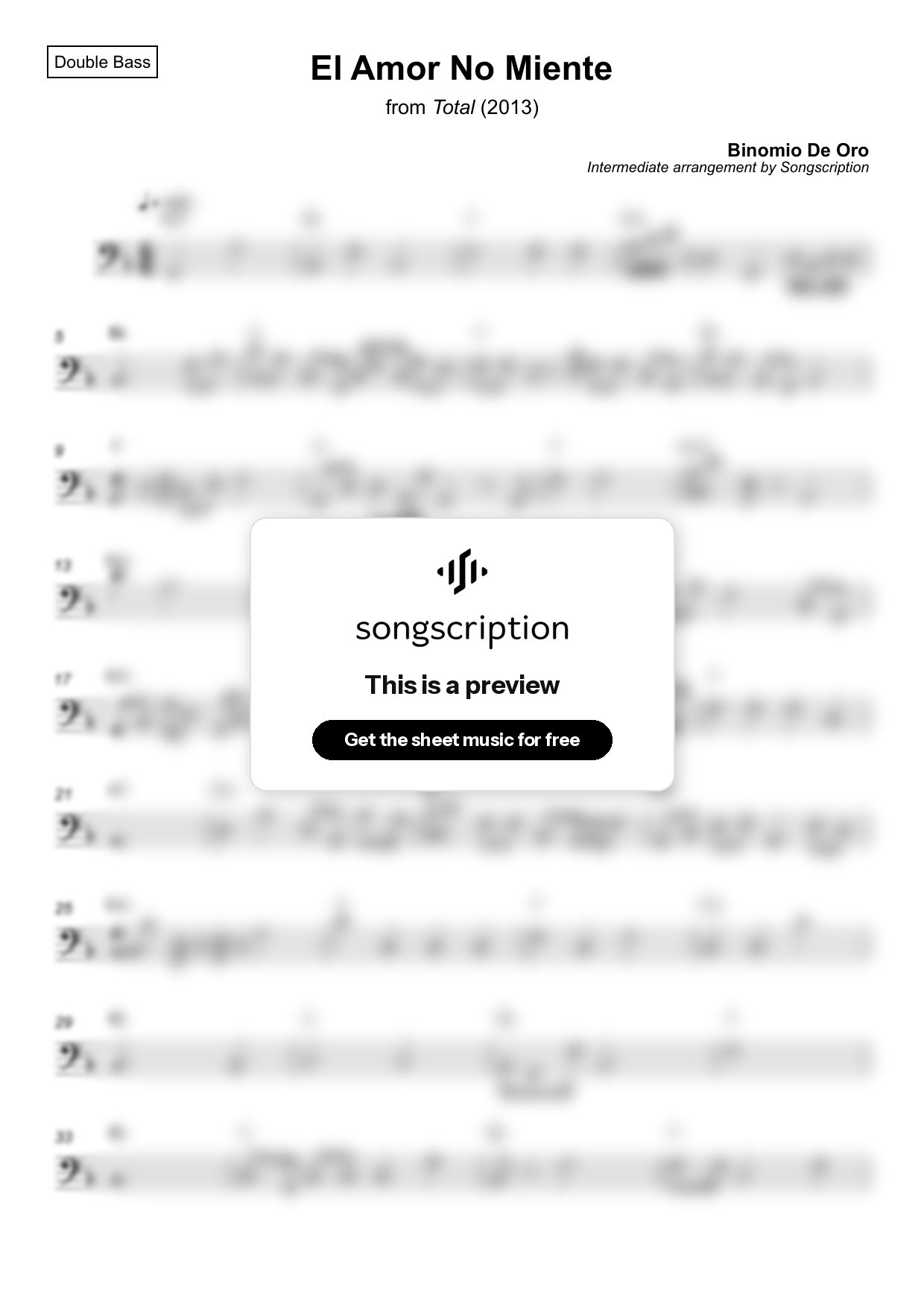 Intermediate Double Bass Sheet Music for "El Amor No Miente" by Binomio De Oro