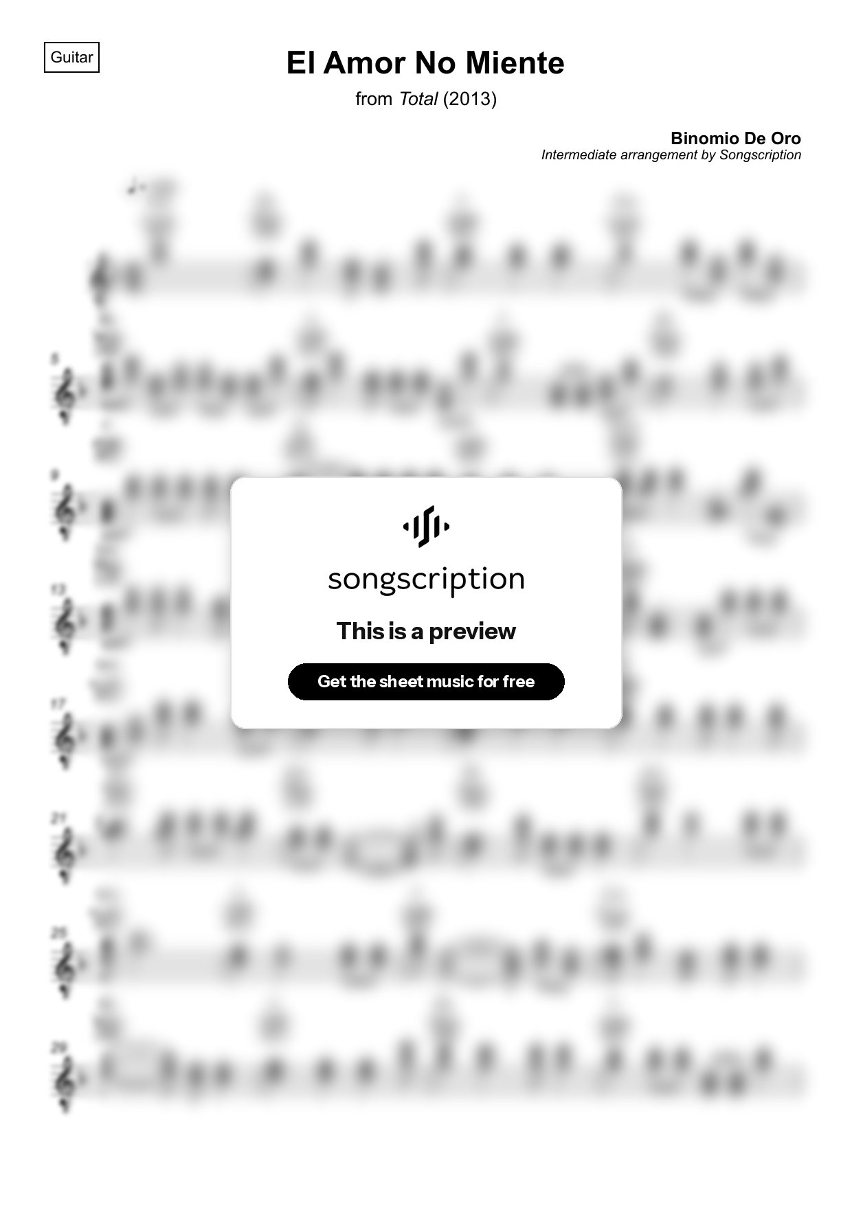 Intermediate Acoustic Guitar Sheet Music for "El Amor No Miente" by Binomio De Oro