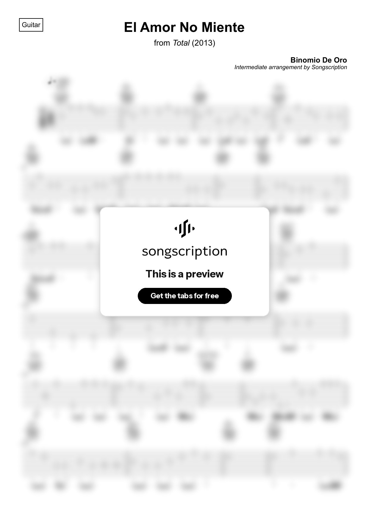 Intermediate Acoustic Guitar Tabs for "El Amor No Miente" by Binomio De Oro