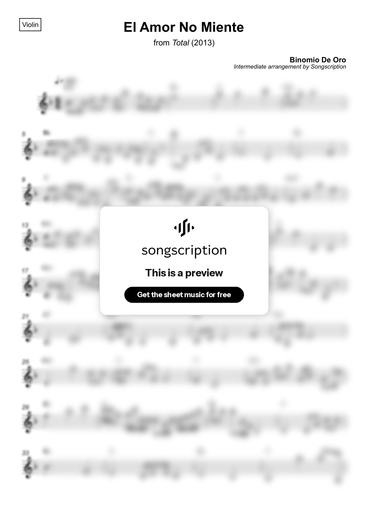 Intermediate Violin Sheet Music for "El Amor No Miente" by Binomio De Oro