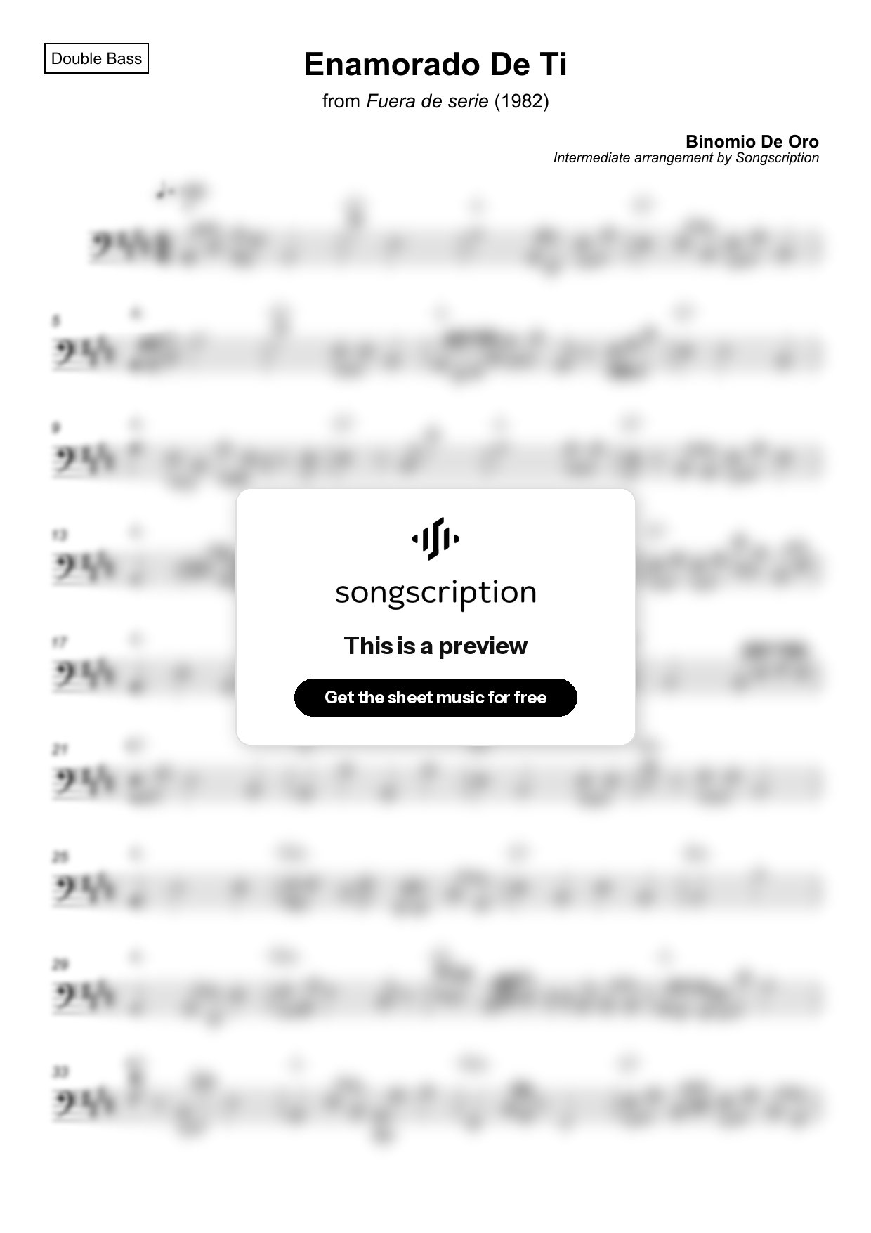 Intermediate Double Bass Sheet Music for "Enamorado De Ti" by Binomio De Oro