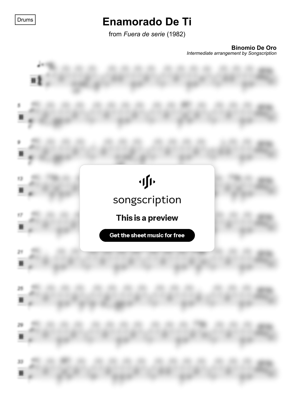 Intermediate Drums Sheet Music for "Enamorado De Ti" by Binomio De Oro