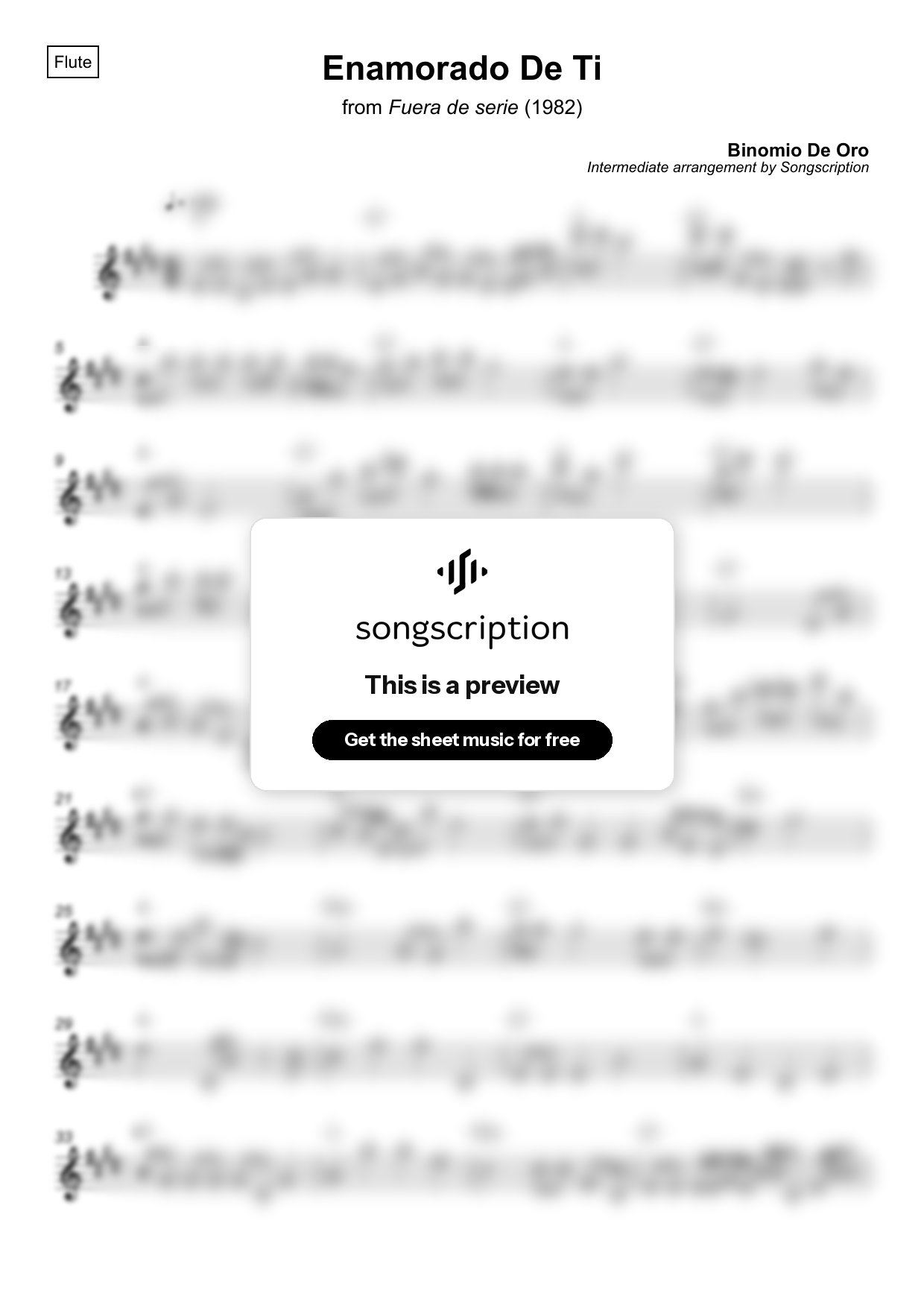 Intermediate Flute Sheet Music for "Enamorado De Ti" by Binomio De Oro