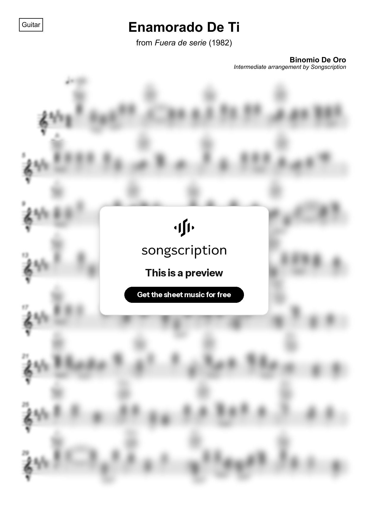 Intermediate Acoustic Guitar Sheet Music for "Enamorado De Ti" by Binomio De Oro