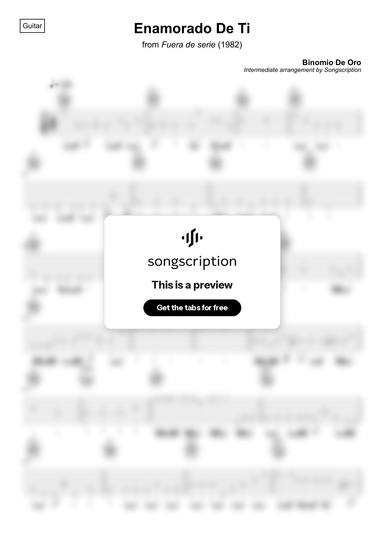 Intermediate Acoustic Guitar Tabs for "Enamorado De Ti" by Binomio De Oro