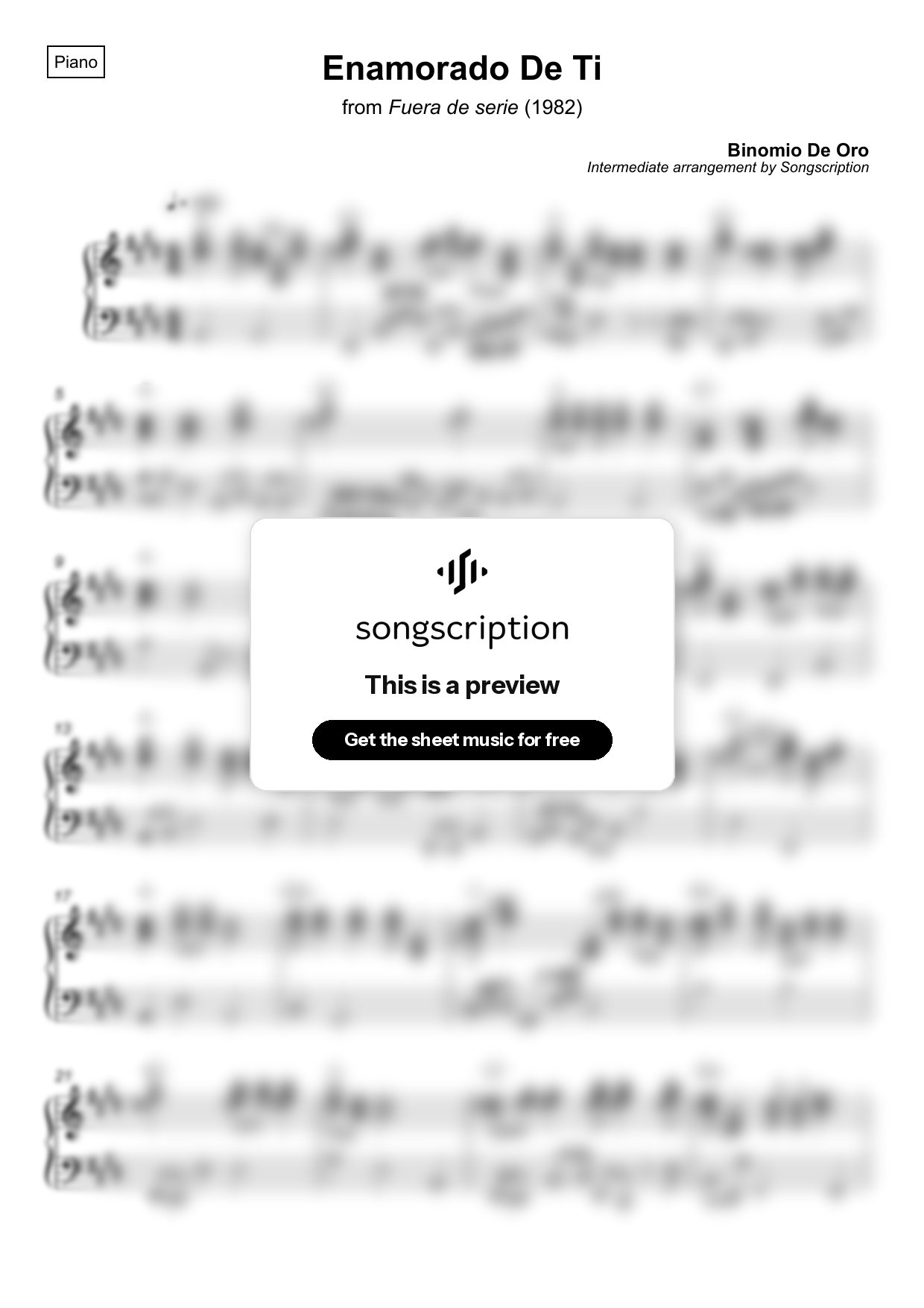 Intermediate Piano Sheet Music for "Enamorado De Ti" by Binomio De Oro