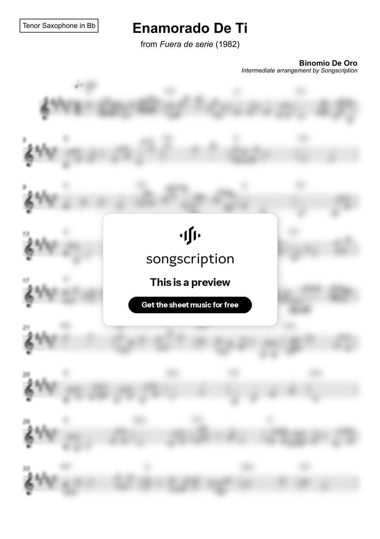 Intermediate Tenor Sax Sheet Music for "Enamorado De Ti" by Binomio De Oro