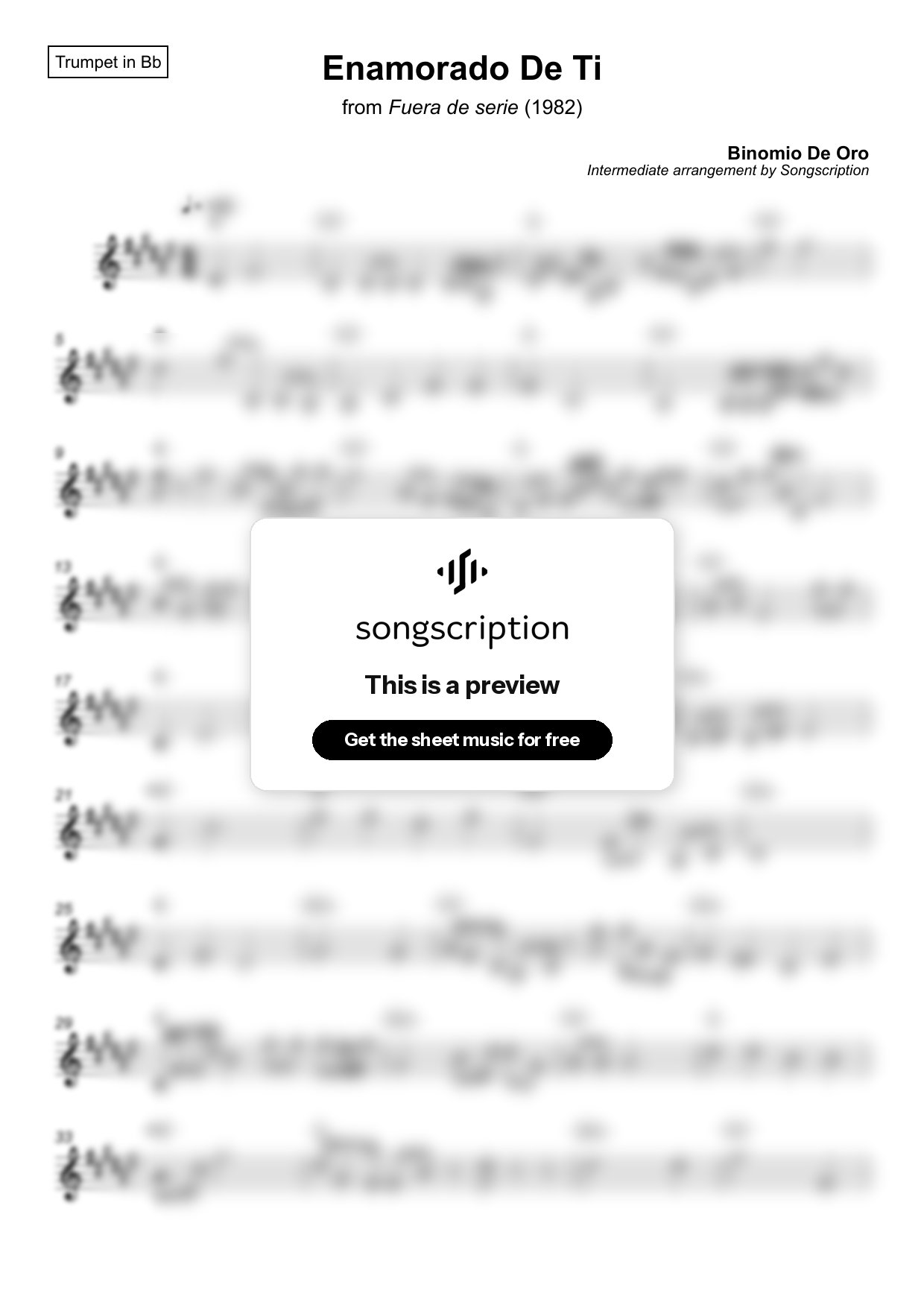 Intermediate Trumpet Sheet Music for "Enamorado De Ti" by Binomio De Oro