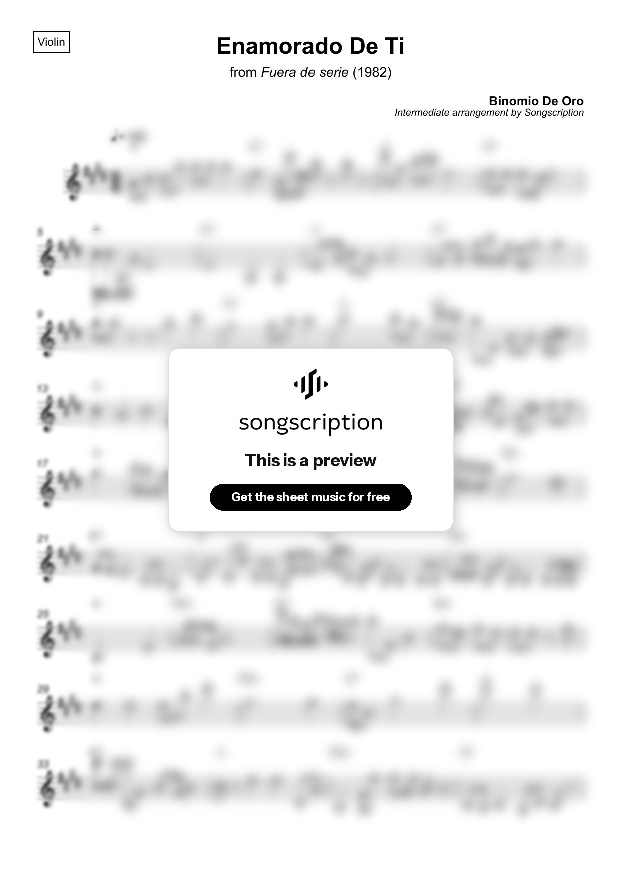 Intermediate Violin Sheet Music for "Enamorado De Ti" by Binomio De Oro