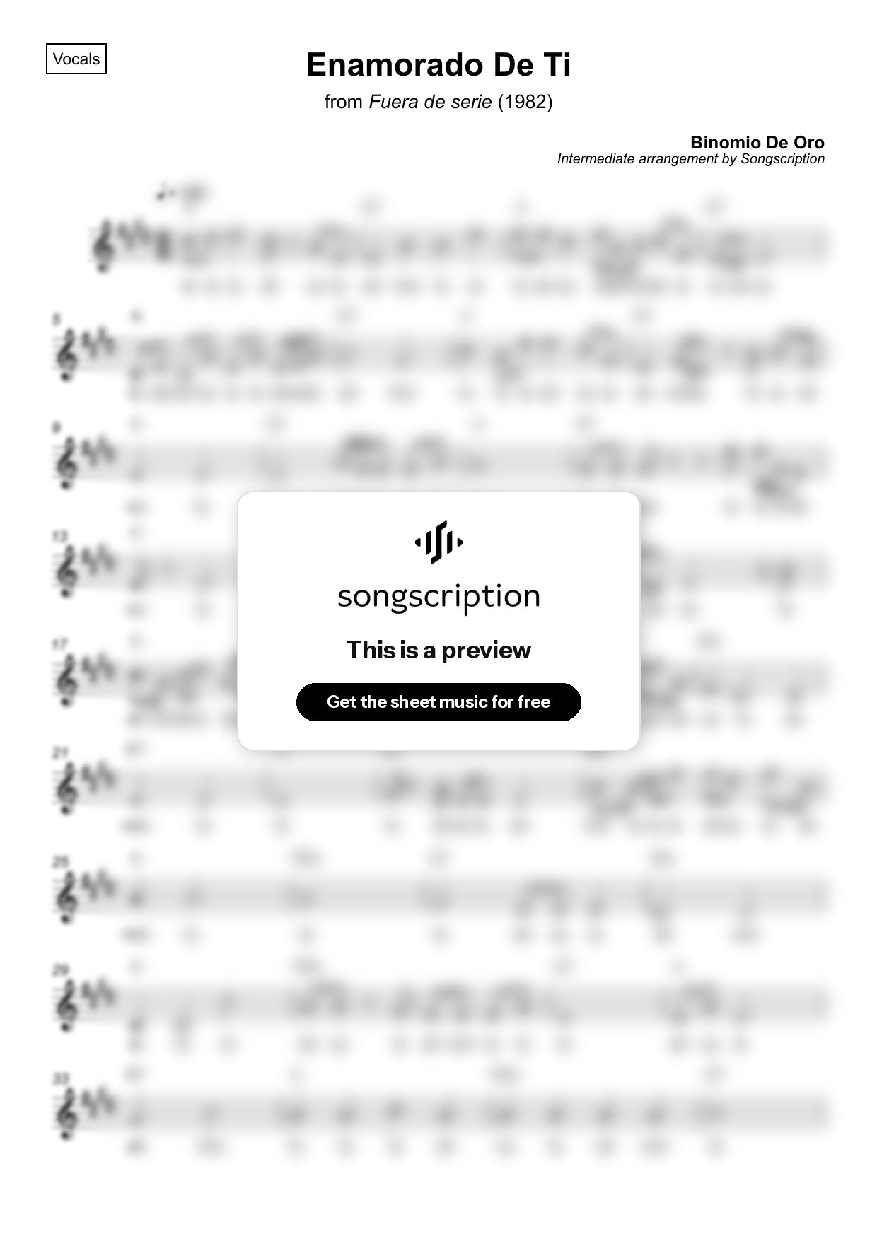 Intermediate Vocals Sheet Music for "Enamorado De Ti" by Binomio De Oro