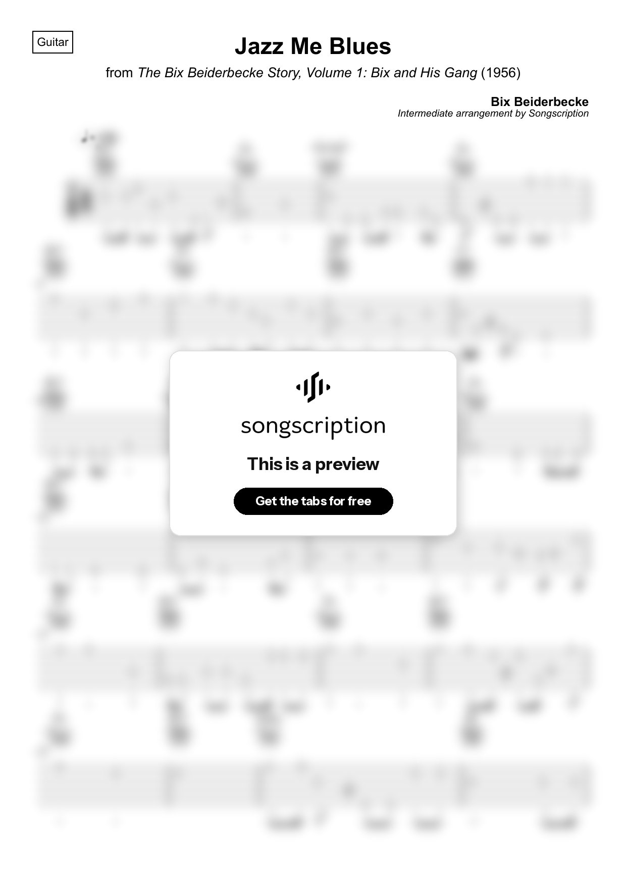 Intermediate Acoustic Guitar Tabs for "Jazz Me Blues" by Bix Beiderbecke