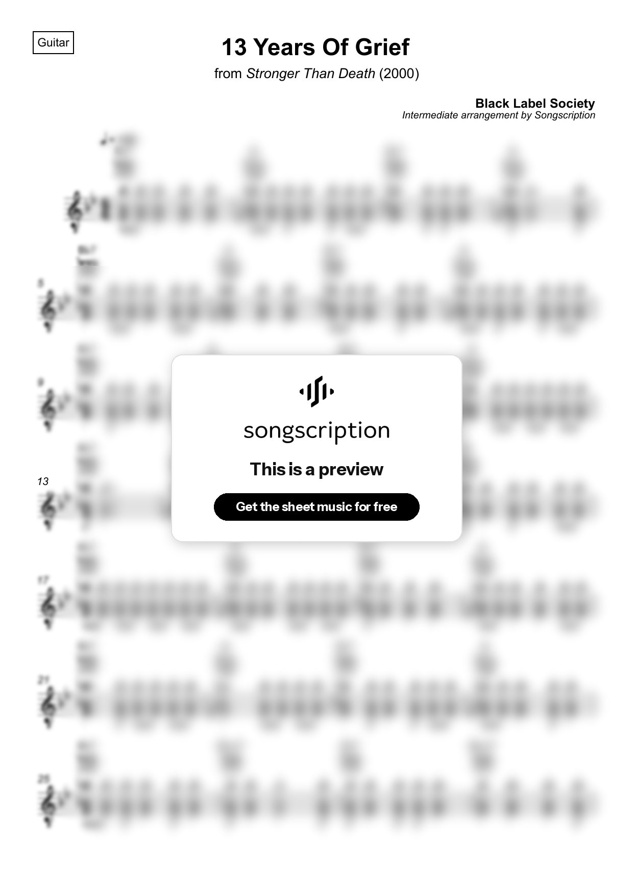 Intermediate Acoustic Guitar Sheet Music for "13 Years Of Grief" by Black Label Society