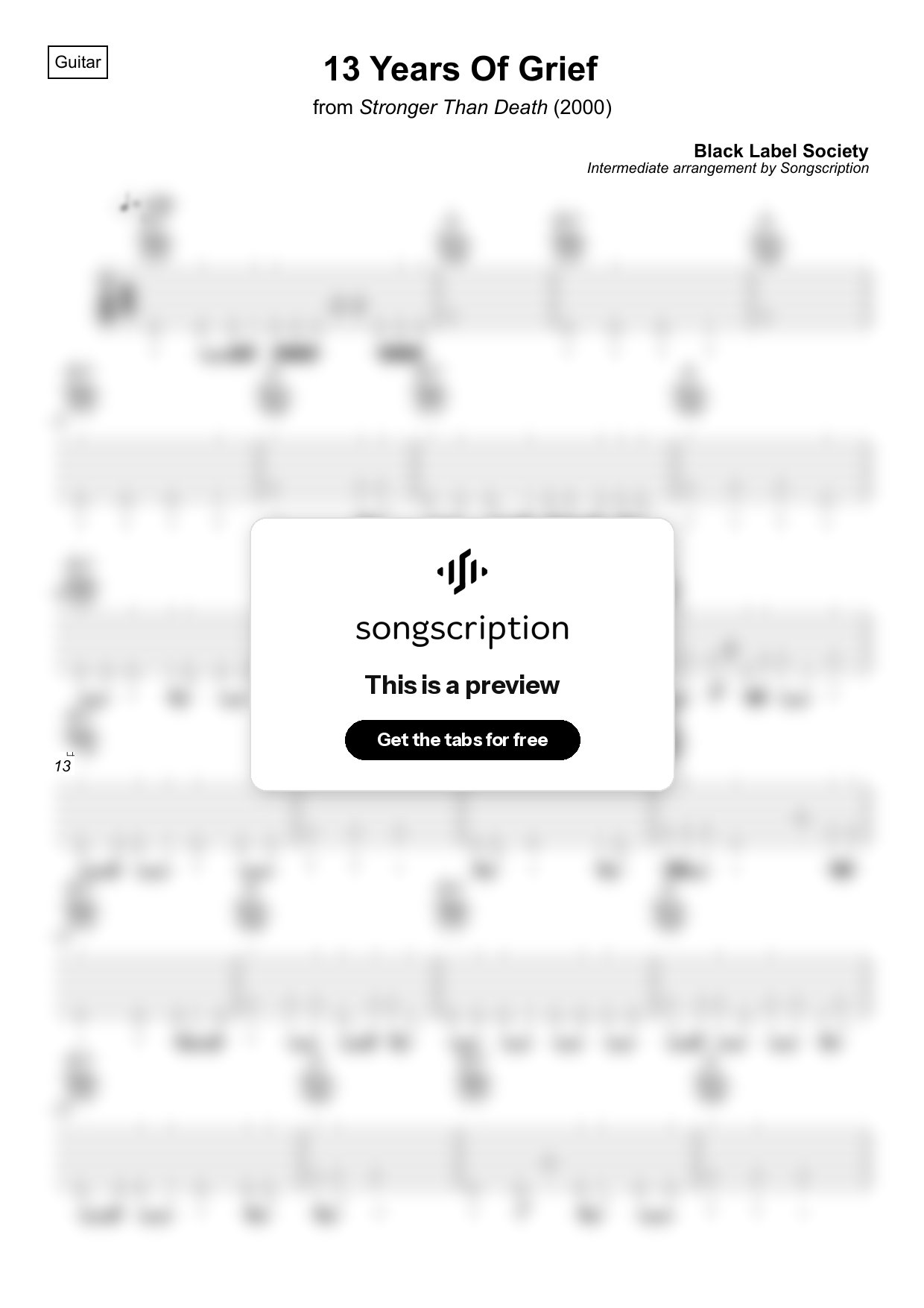Intermediate Acoustic Guitar Tabs for "13 Years Of Grief" by Black Label Society