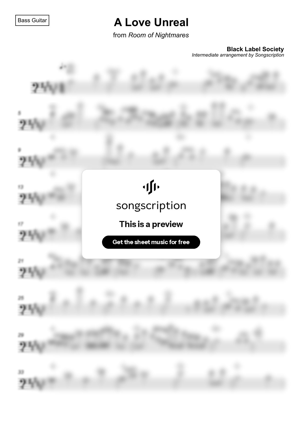 Intermediate Bass Guitar Sheet Music for "A Love Unreal" by Black Label Society