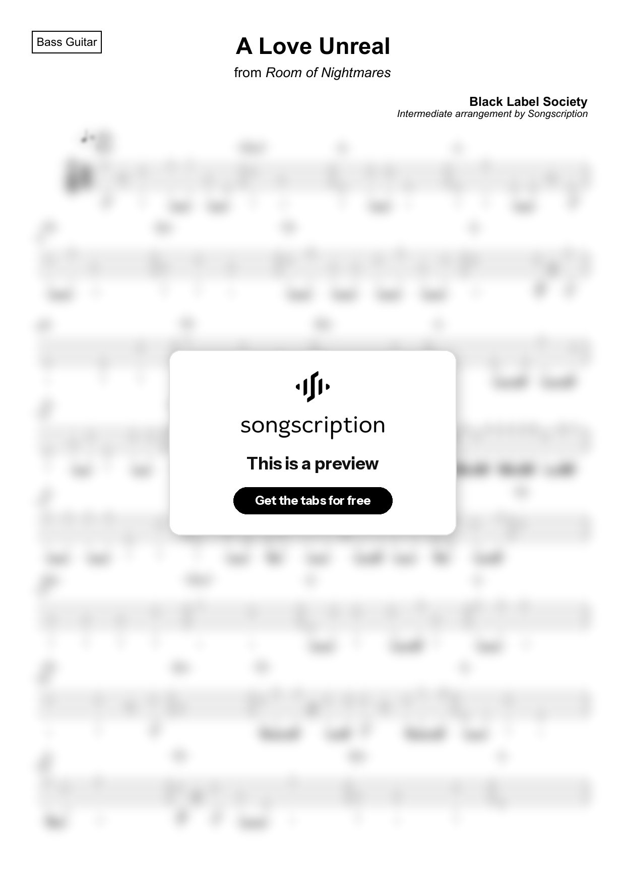 Intermediate Bass Guitar Tabs for "A Love Unreal" by Black Label Society