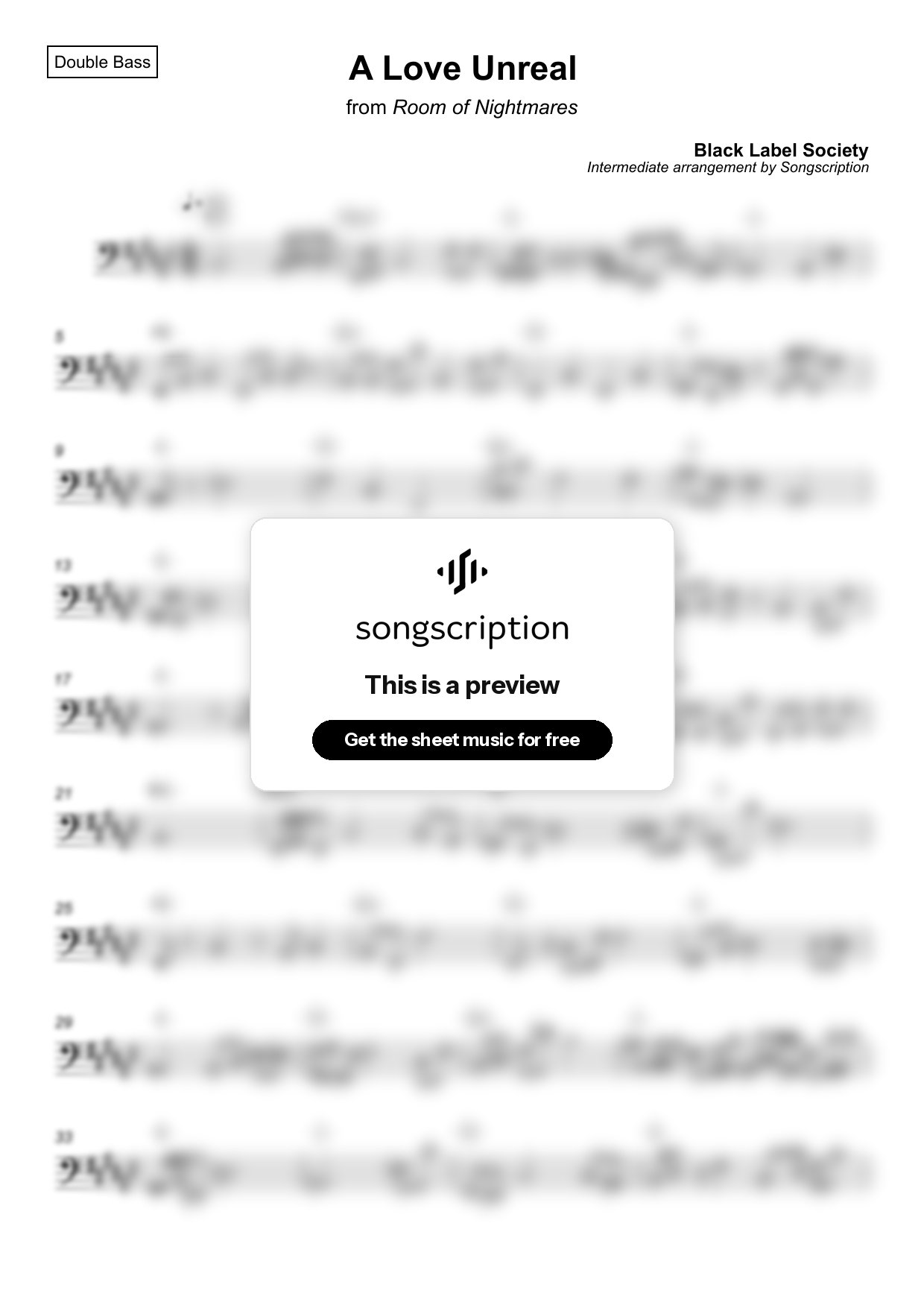 Intermediate Double Bass Sheet Music for "A Love Unreal" by Black Label Society
