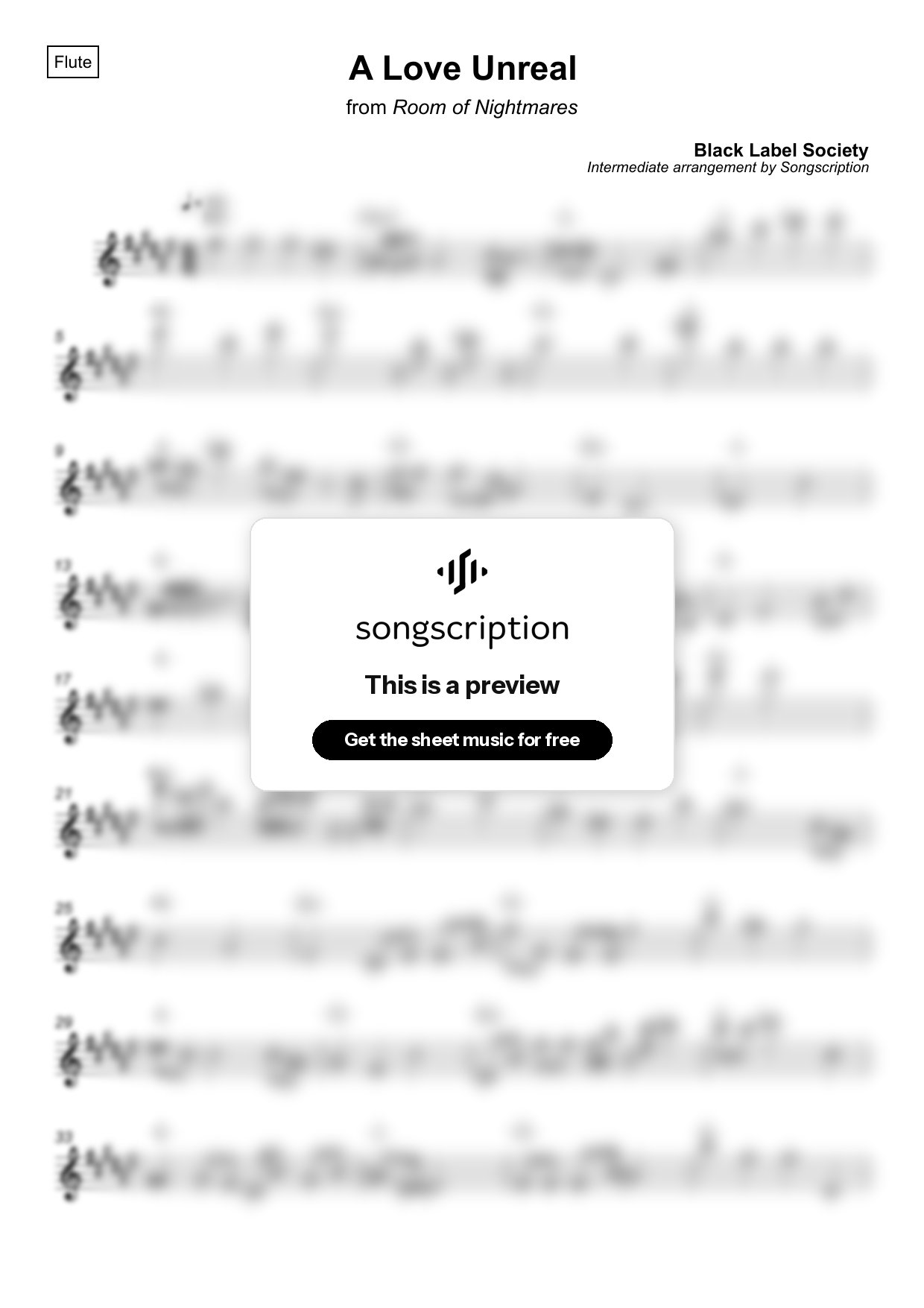 Intermediate Flute Sheet Music for "A Love Unreal" by Black Label Society