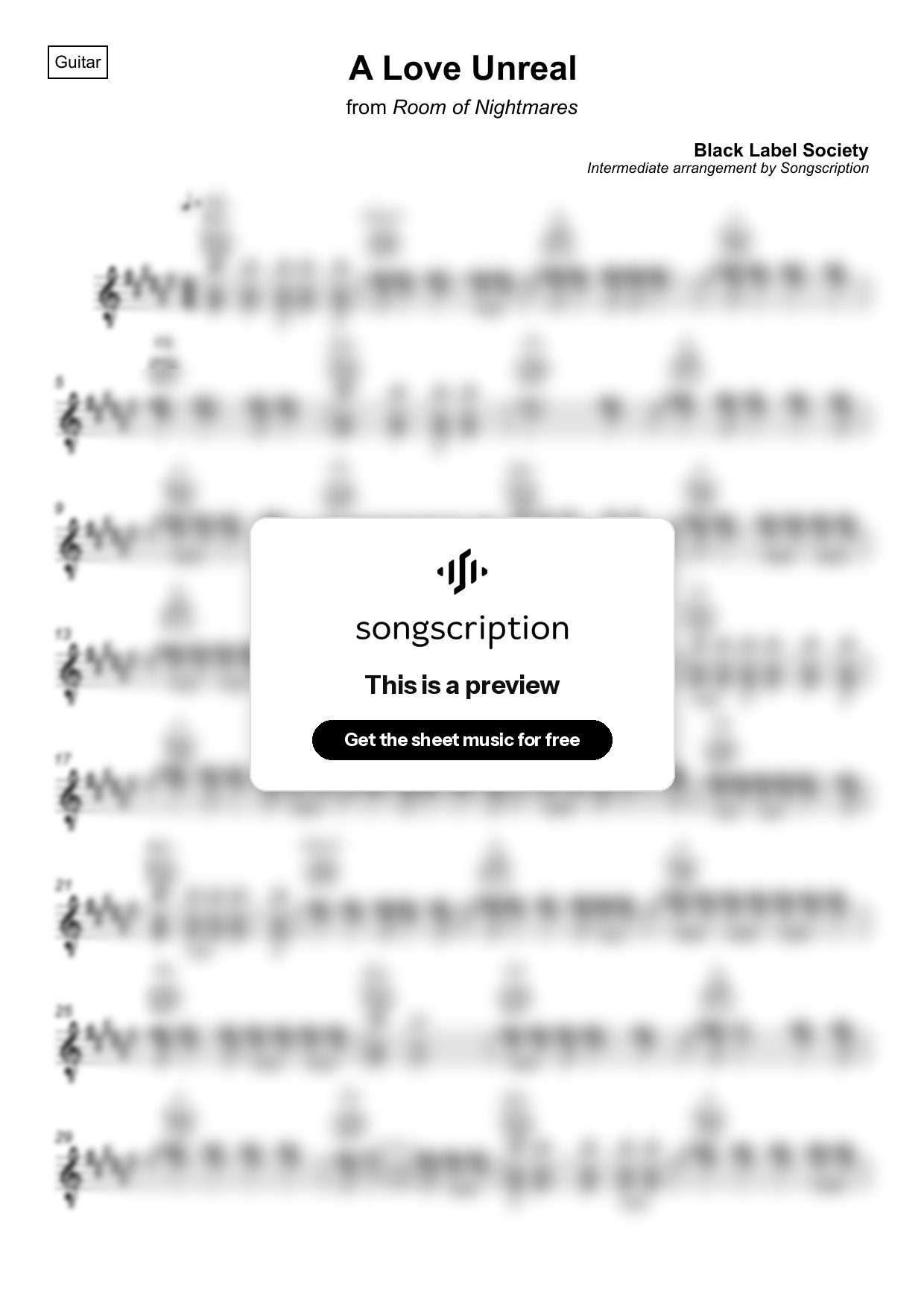 Intermediate Acoustic Guitar Sheet Music for "A Love Unreal" by Black Label Society