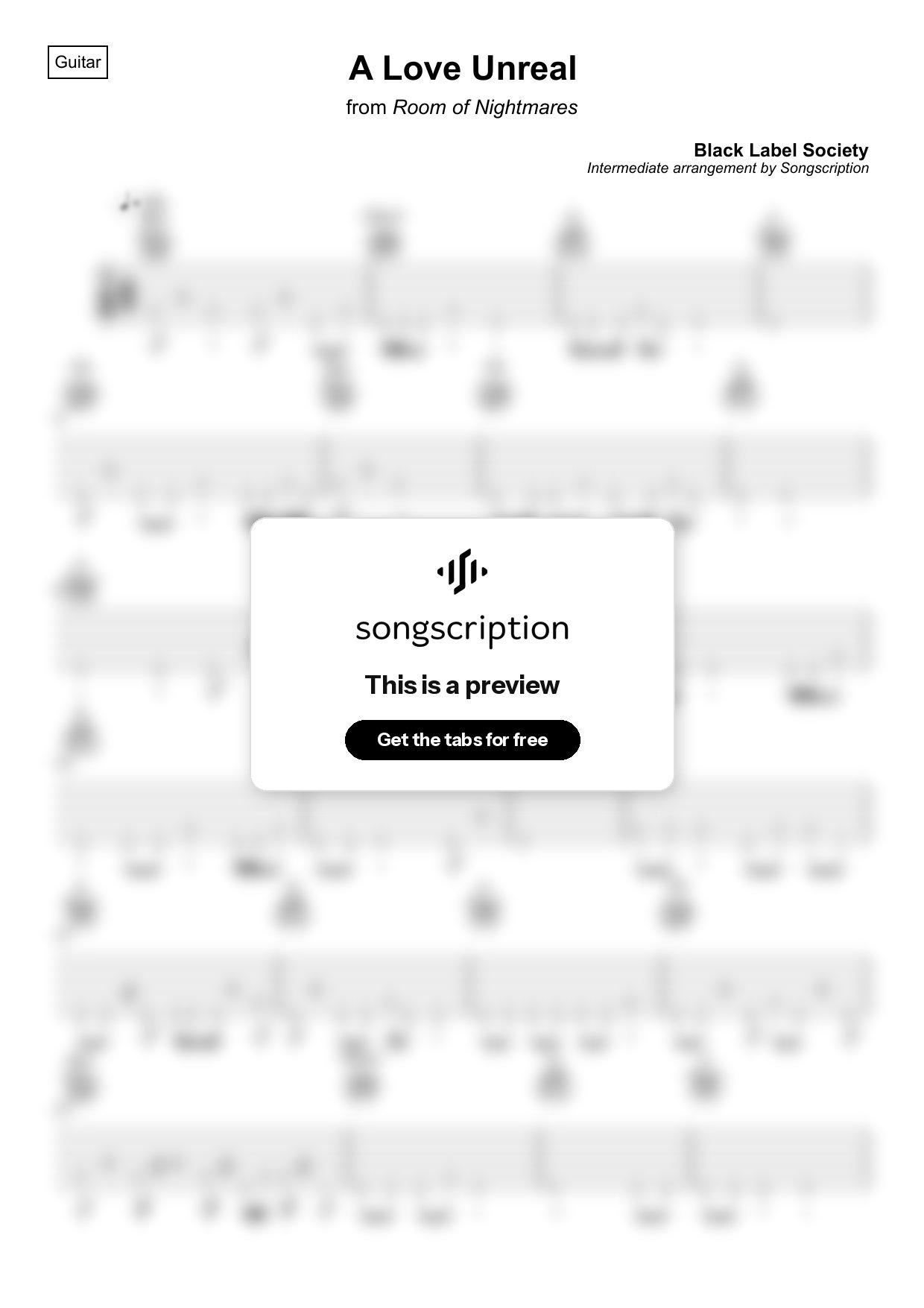 Intermediate Acoustic Guitar Tabs for "A Love Unreal" by Black Label Society