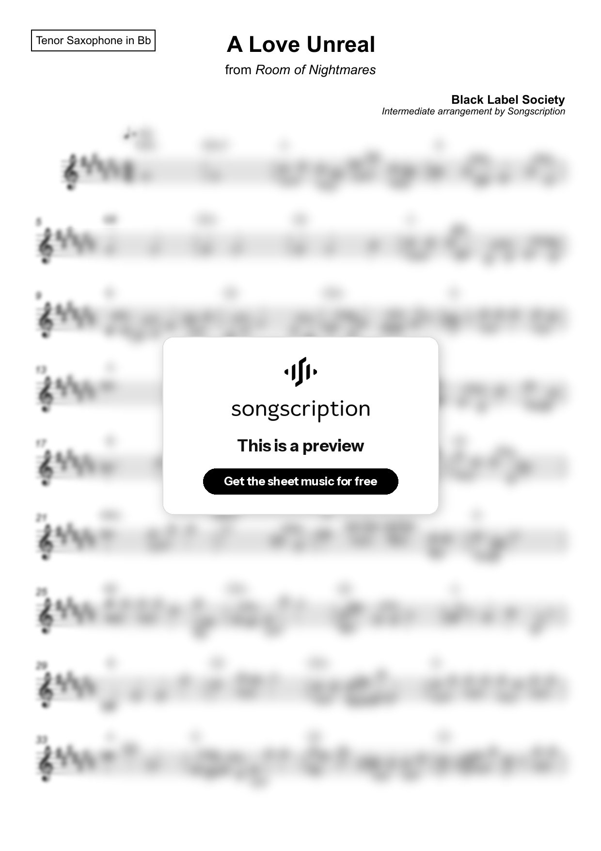 Intermediate Tenor Sax Sheet Music for "A Love Unreal" by Black Label Society