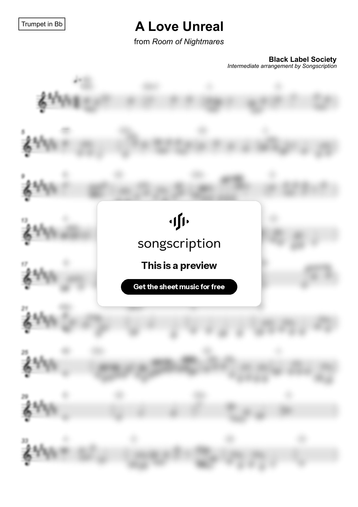 Intermediate Trumpet Sheet Music for "A Love Unreal" by Black Label Society