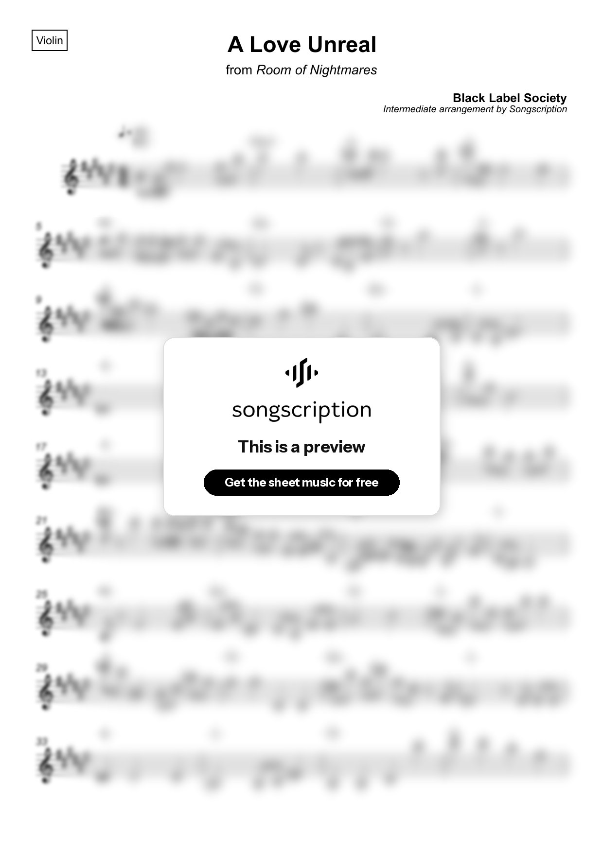 Intermediate Violin Sheet Music for "A Love Unreal" by Black Label Society