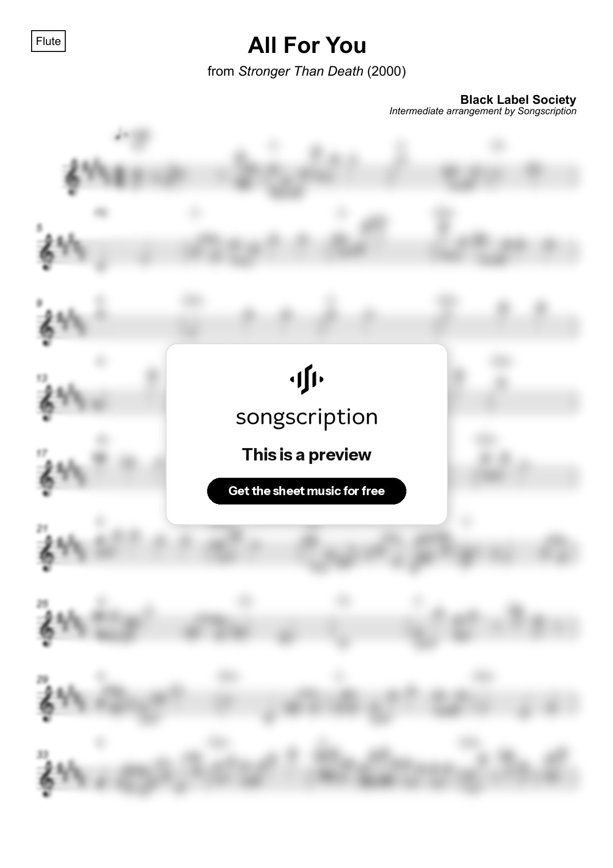 Intermediate Flute Sheet Music for "All For You" by Black Label Society
