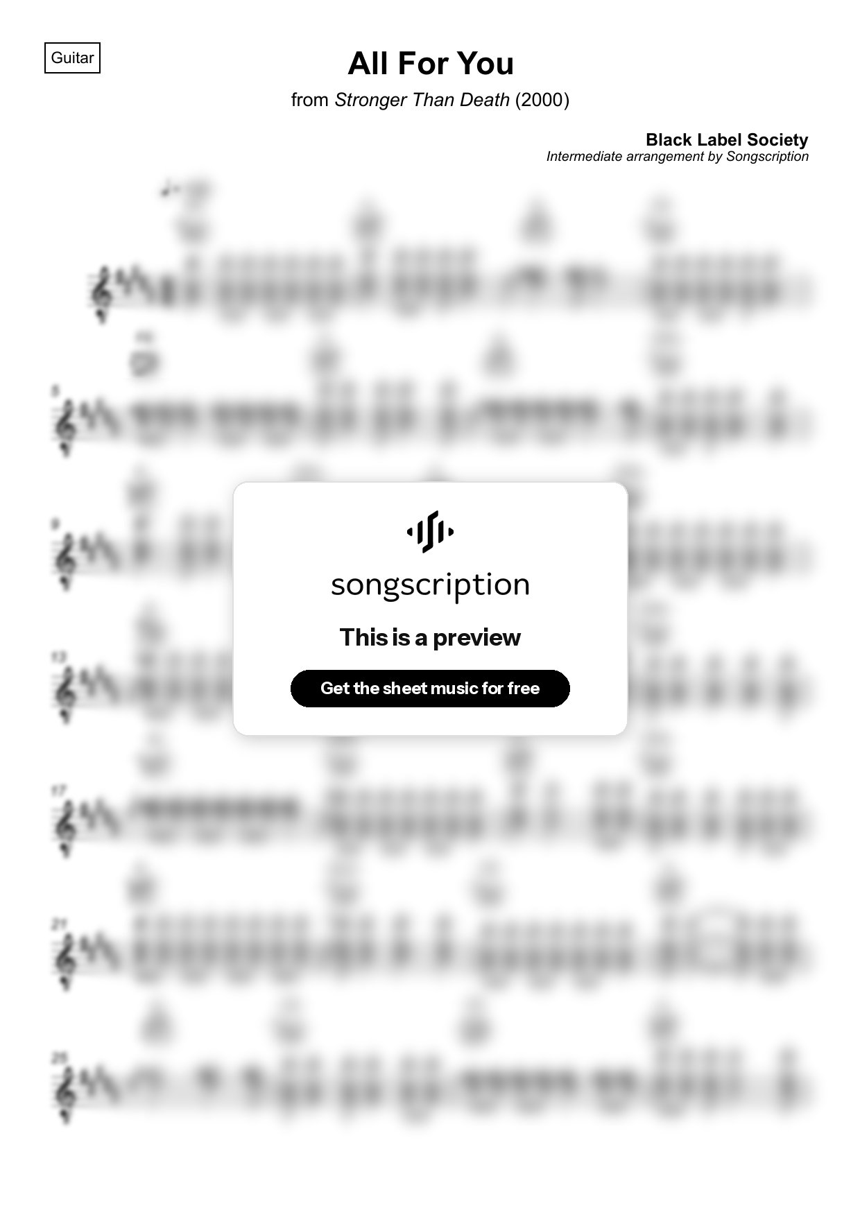 Intermediate Acoustic Guitar Sheet Music for "All For You" by Black Label Society