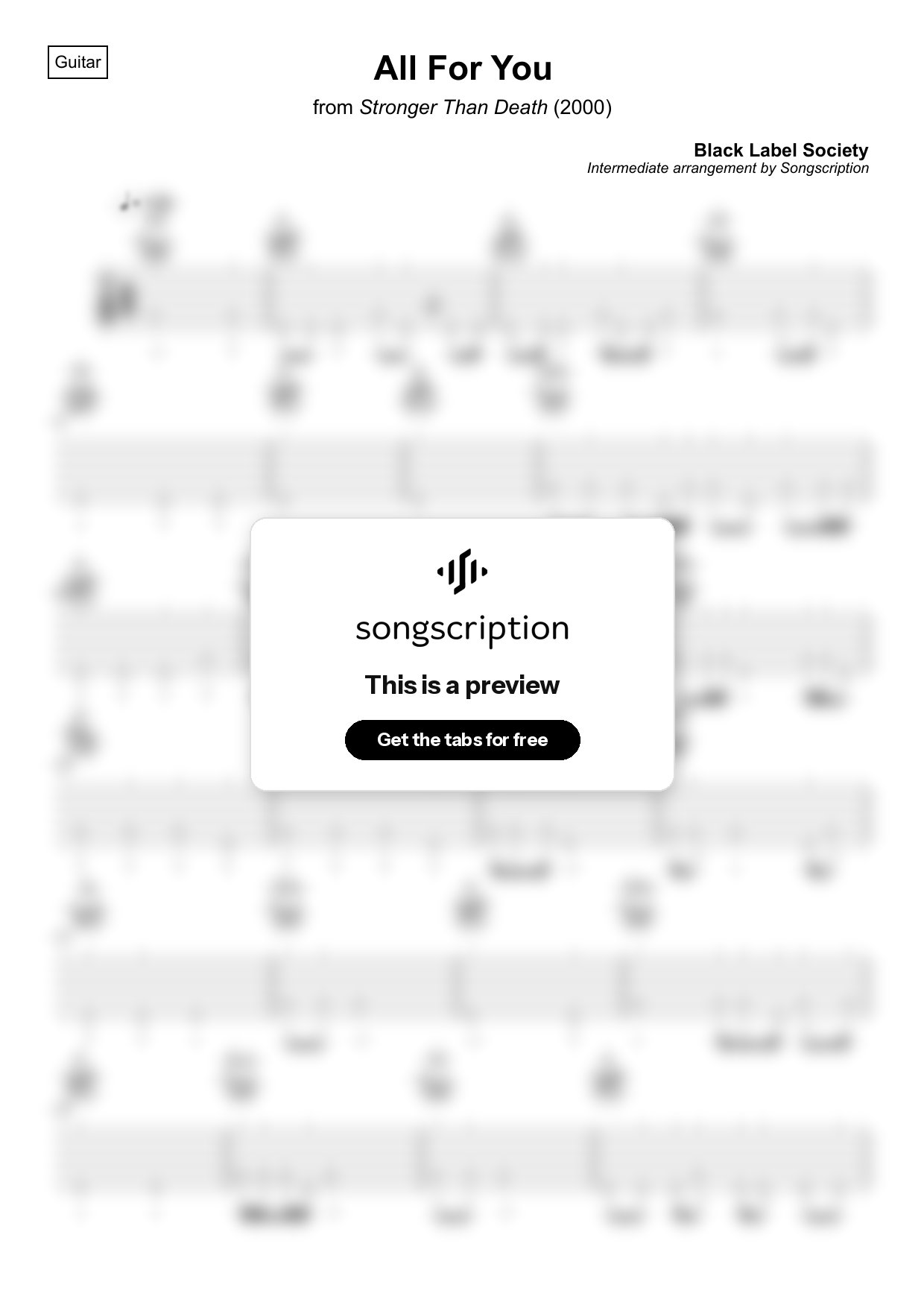 Intermediate Acoustic Guitar Tabs for "All For You" by Black Label Society