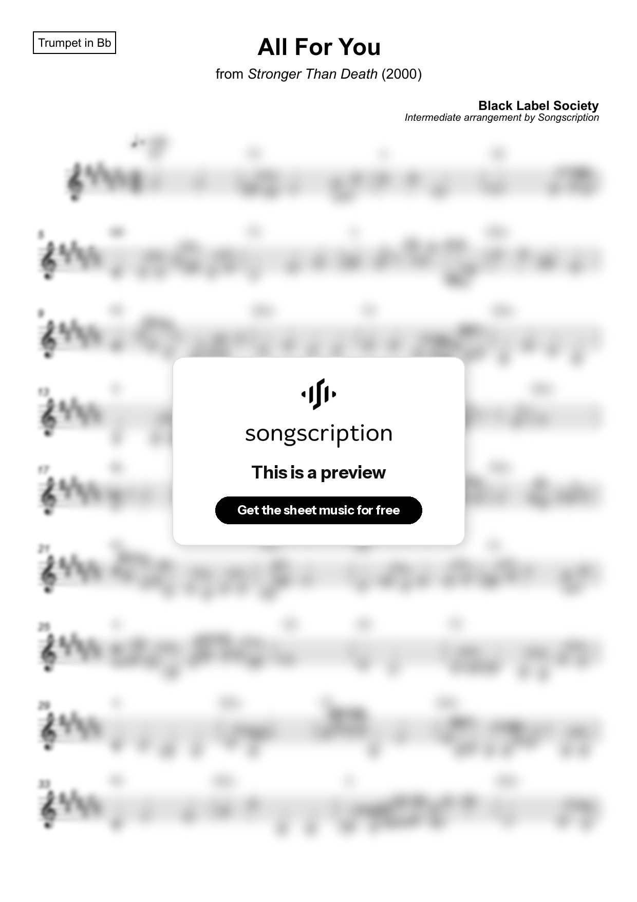 Intermediate Trumpet Sheet Music for "All For You" by Black Label Society