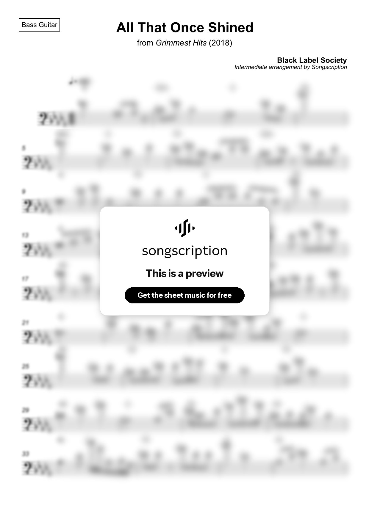 Intermediate Bass Guitar Sheet Music for "All That Once Shined" by Black Label Society