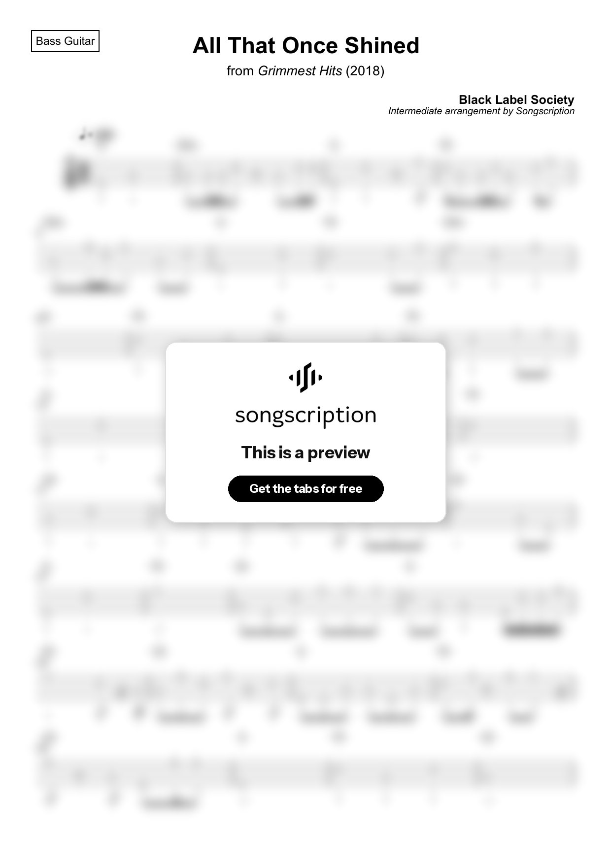 Intermediate Bass Guitar Tabs for "All That Once Shined" by Black Label Society